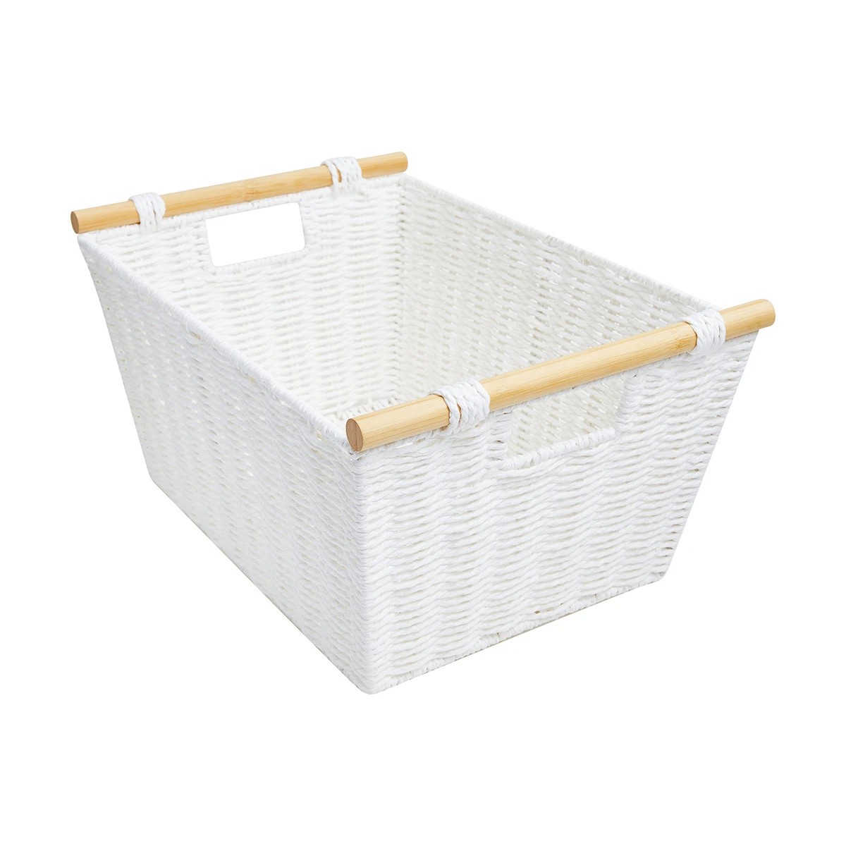 1 Rectangle Bamboo Handle Basket - Medium, White, 1 of 8