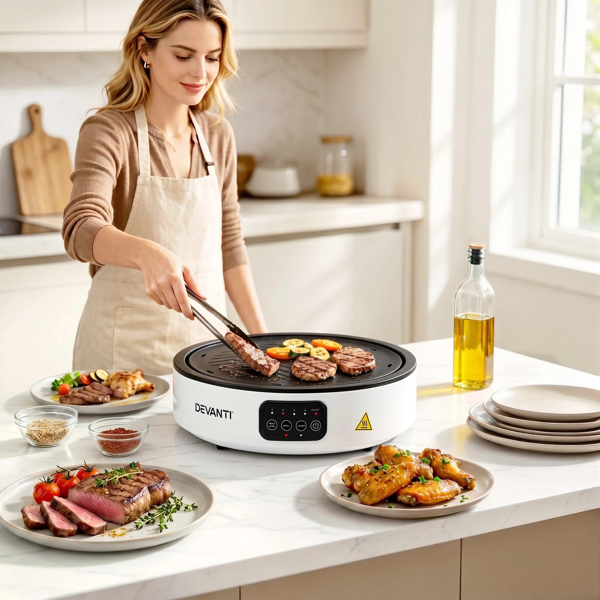 7 Devanti Ceramic Cooktop Electric Grill Cooker - White, 7 of 9