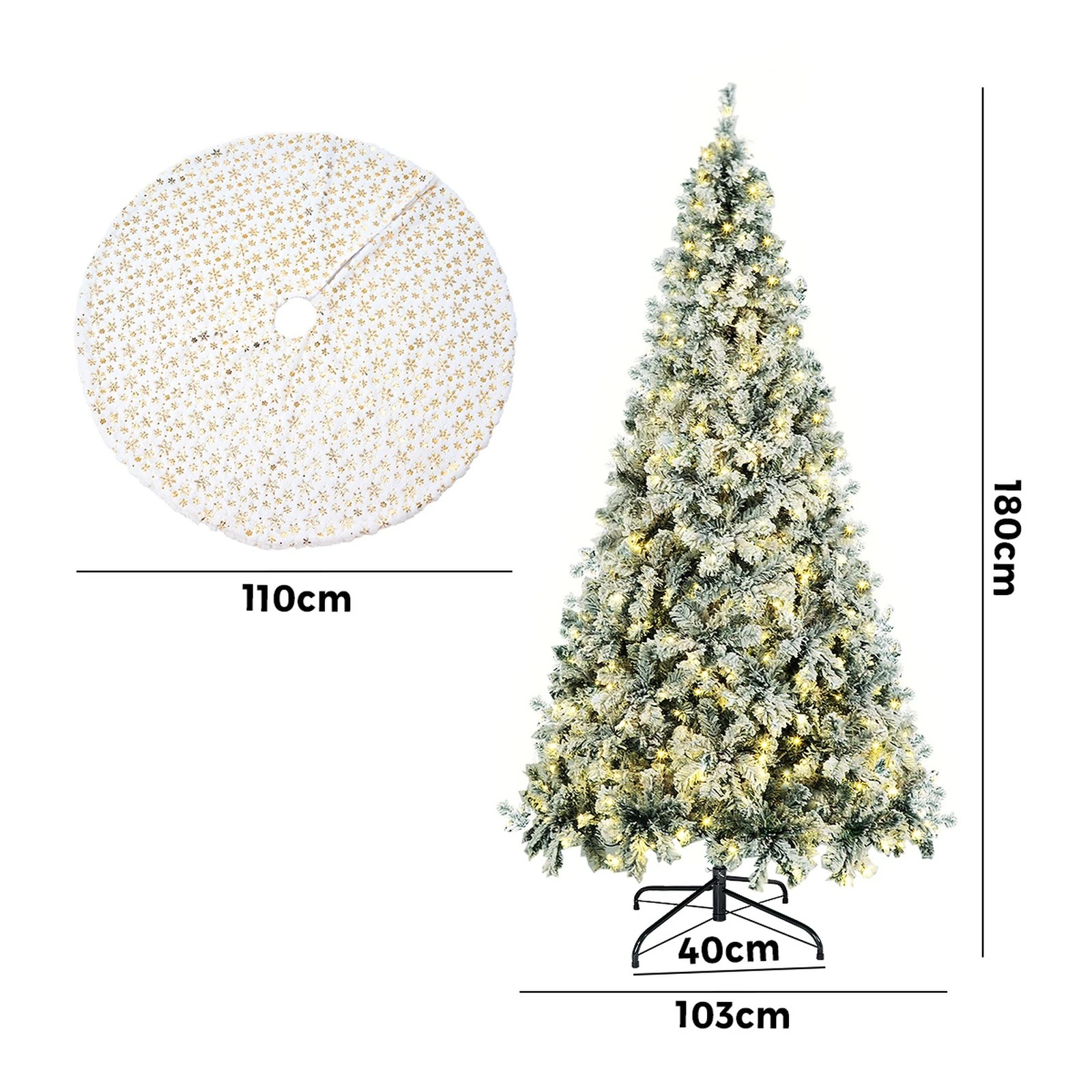 8 Tinseltown LED Christmas Tree 1.8M 6FT with Tree Skirt Light Snow-sprayed - Green, 8 of 8