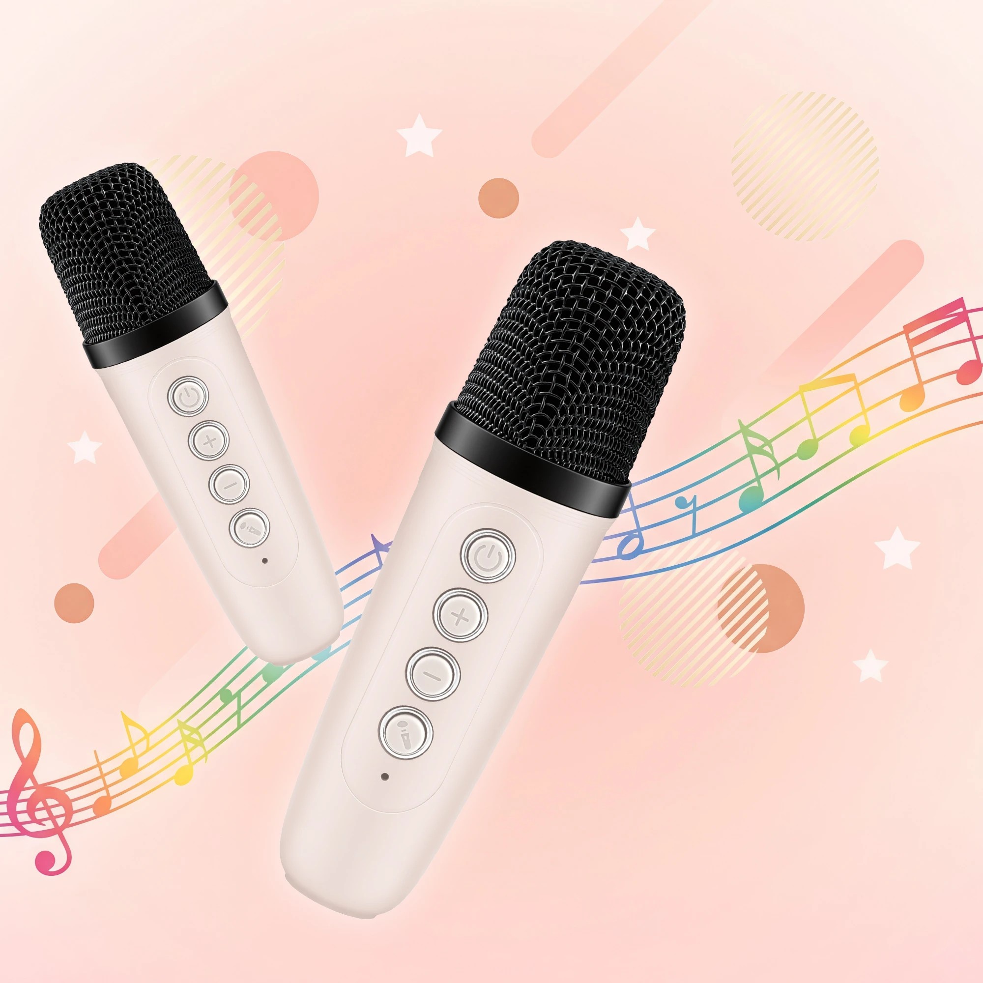 6 Alpha Mini Portable Karaoke Machine for Adults Kids Bluetooth Speaker with 2 Wireless Microphones - Beige, 6 of 9