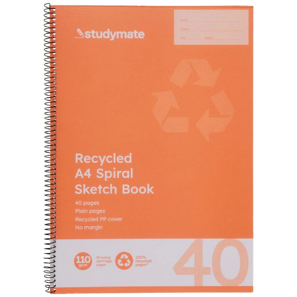 3 Studymate A4 110gsm PP Cover Sketch Book 40 Page Recycled, 3 of 3