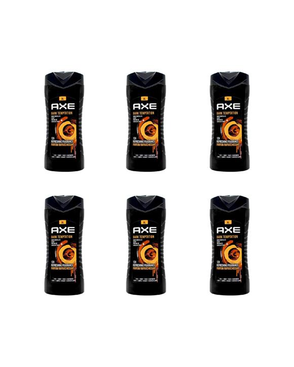 Axe Dark Temptation 6PK 3-in-1 Body Face Hair Wash 400ml Dark Chocolate Scent - Black