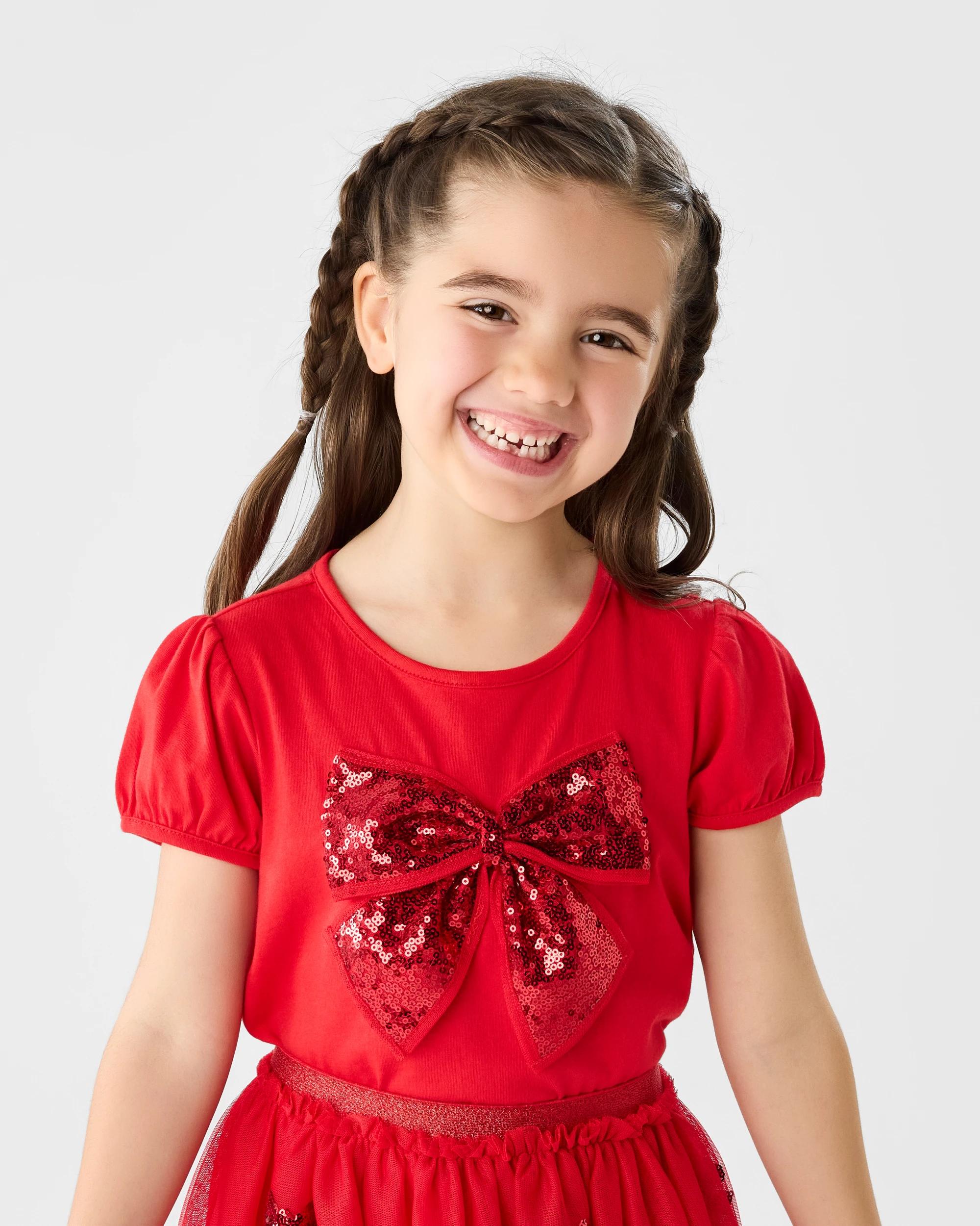 1 Christmas Bow Sequin T-shirt Strawberry, 1 of 7