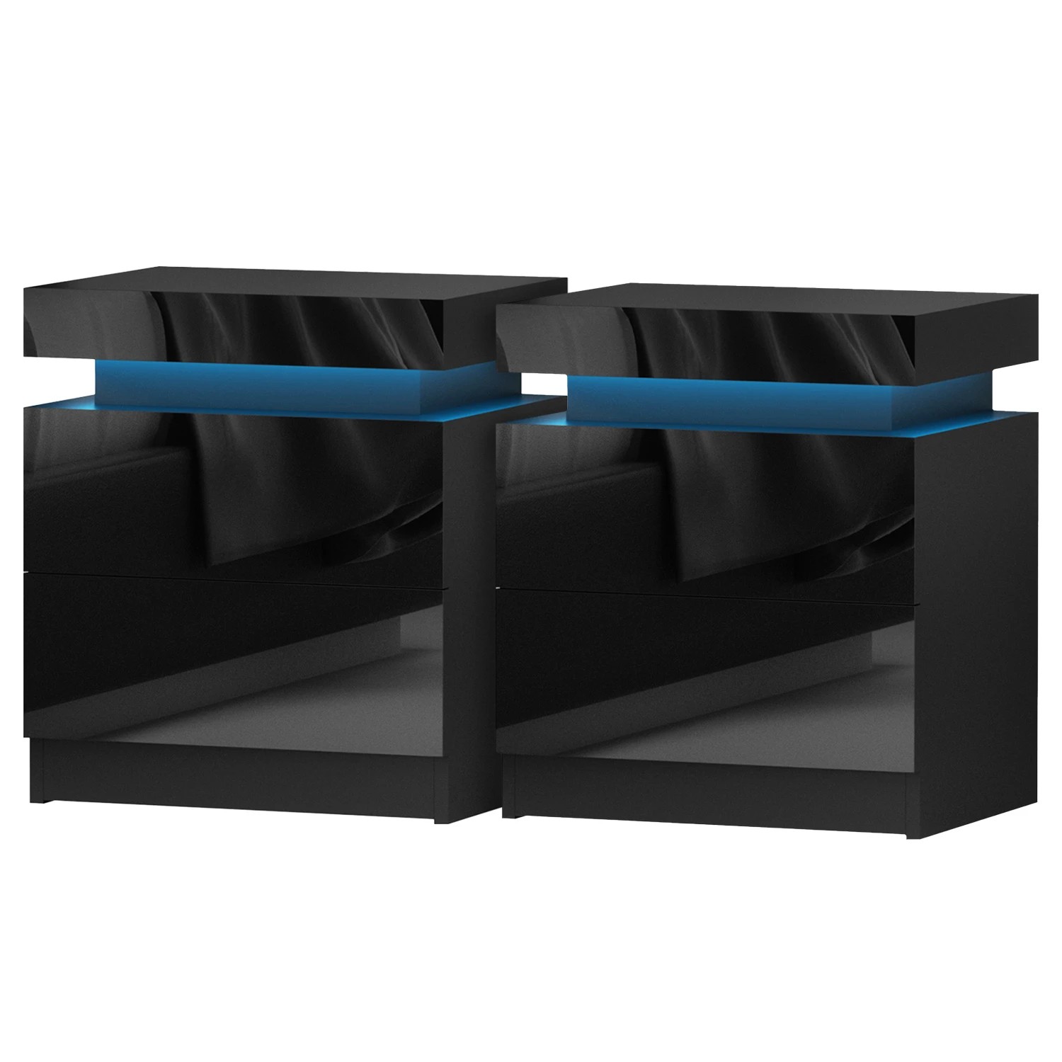 1 Artiss 2X Bedside Table LED 2 Drawers Lift-up Storage - COLEY - Black, 1 of 7