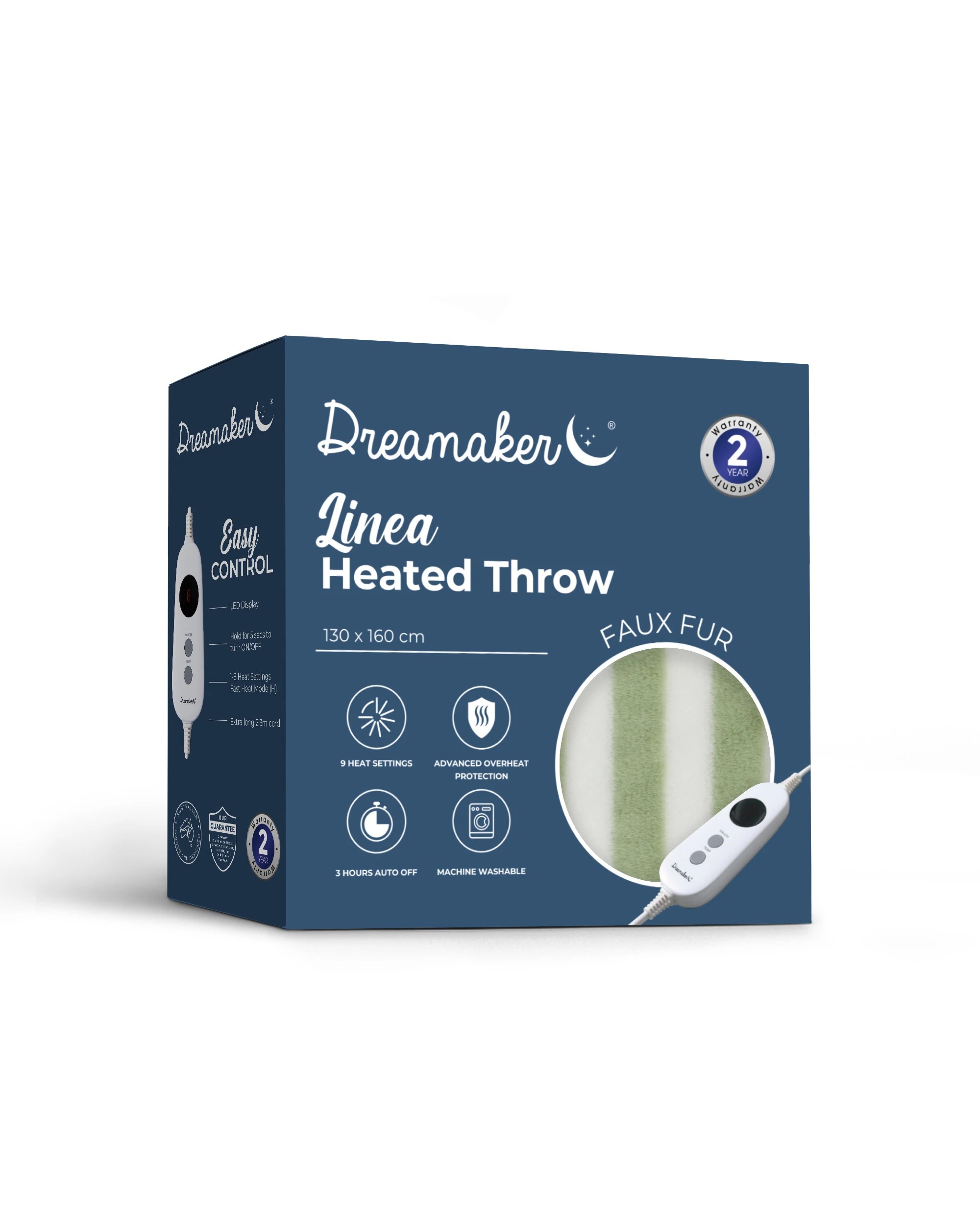 8 Dreamaker Linea Faux Fur Heated Throw 130x160cm - Olive, 8 of 9