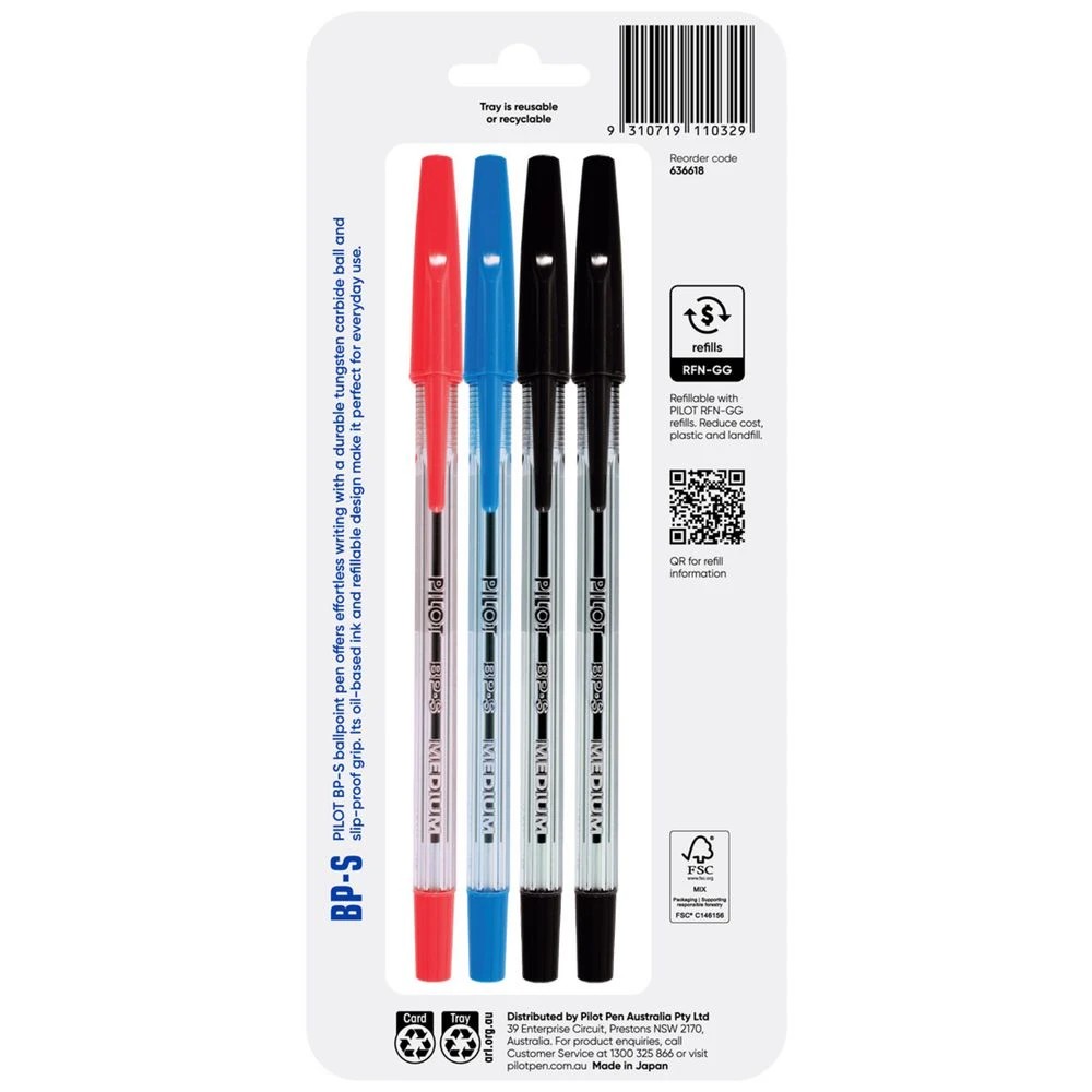 2 PILOT BP-S Medium Ballpoint Pen 1.0mm Assorted 4Pk, 2 of 8