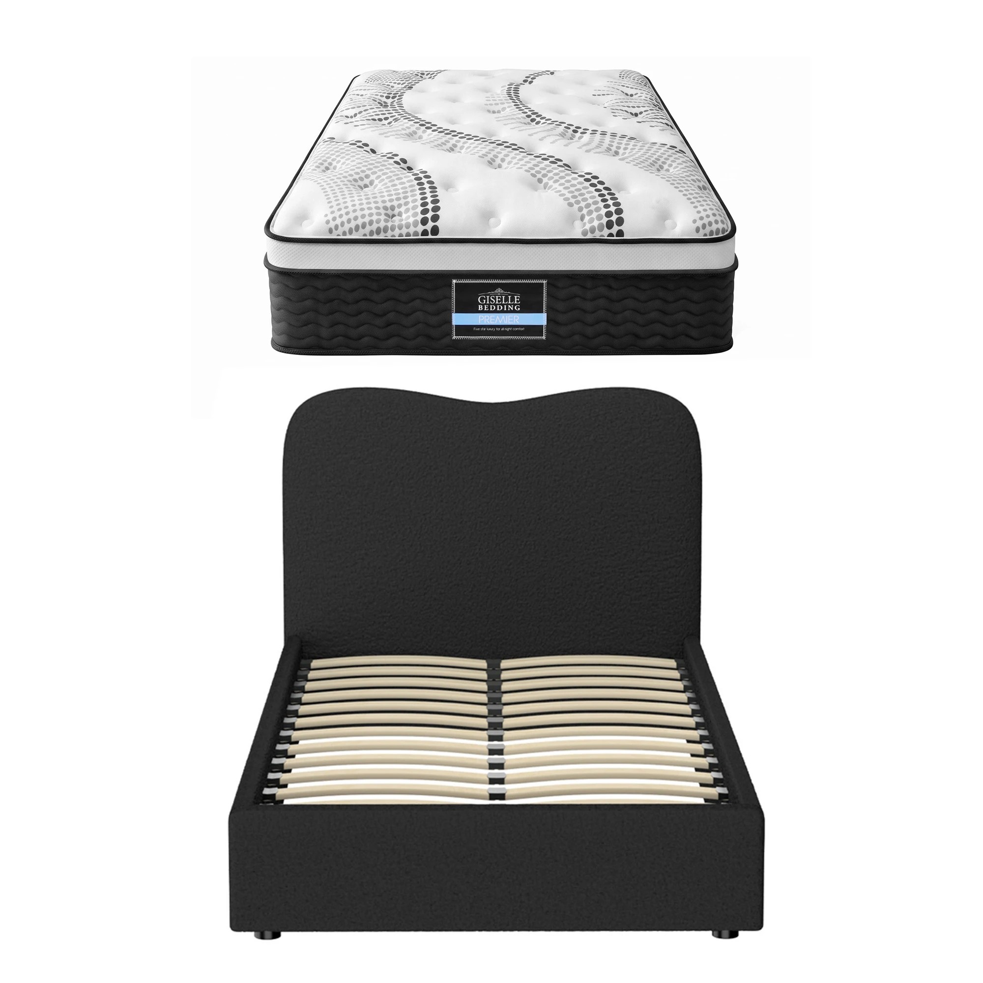 3 Giselle Bedding 32cm Euro Top King Single Mattress 5-Zone and Artiss Boucle Bed Frame Set - King Single Bed - Multi, 3 of 9