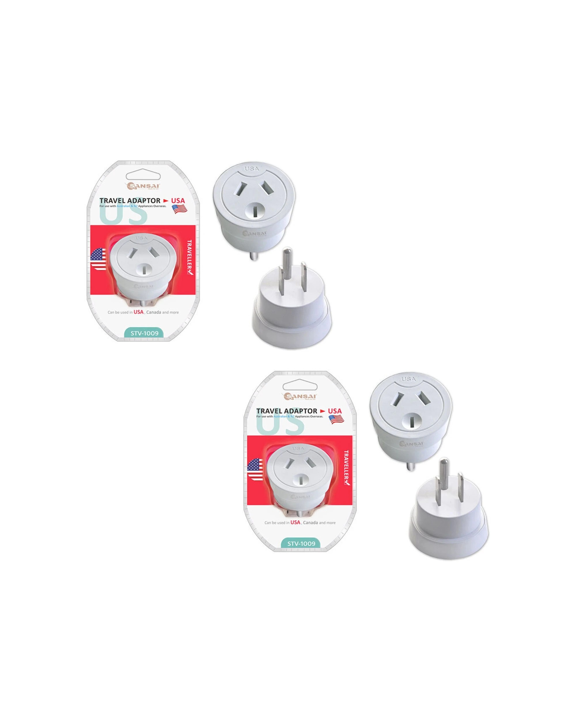 1 2PK Sansai Australia NZ Travel Adaptor 240V for US USA Canada Overseas - White, 1 of 2