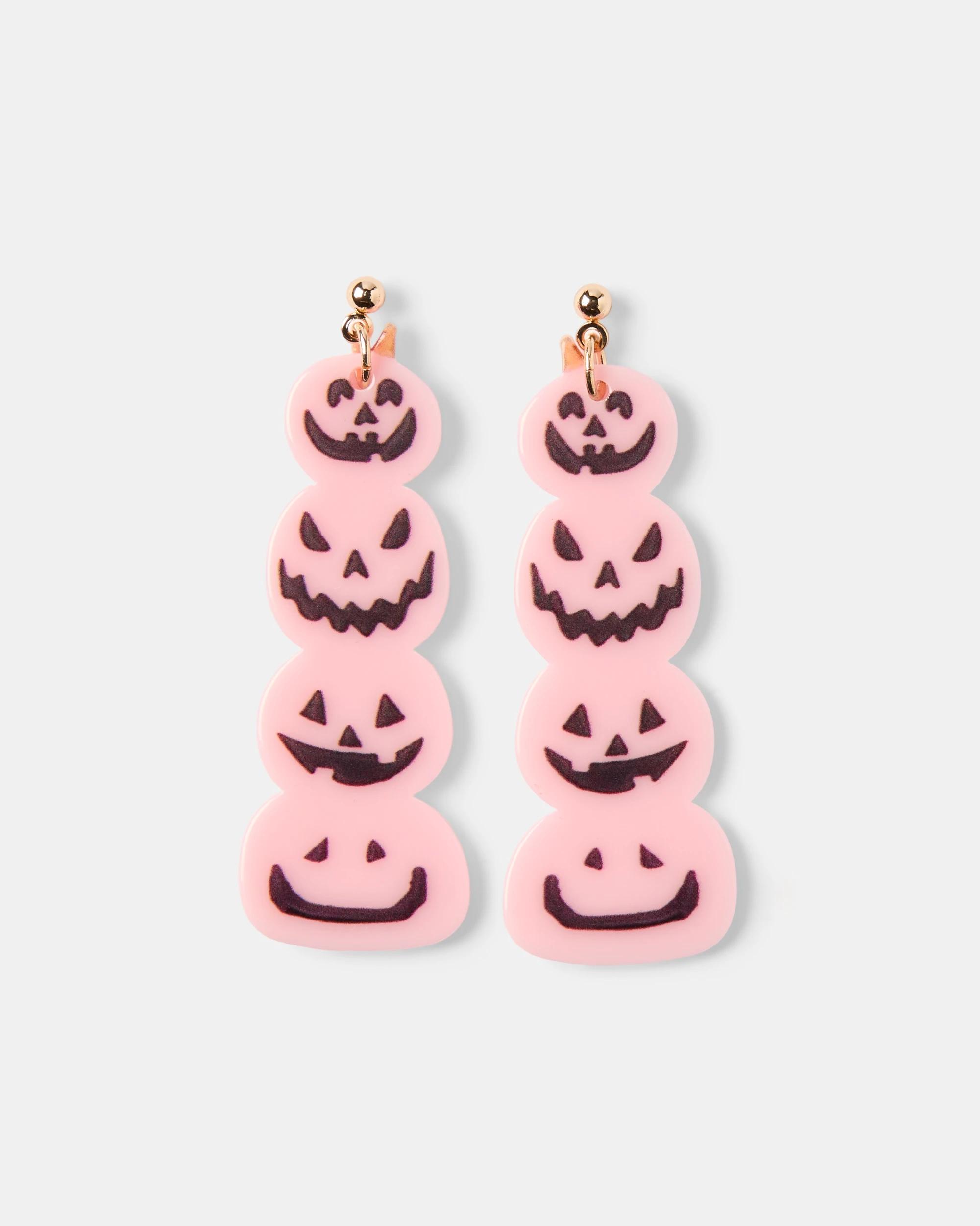 1 Halloween Pumpkin Earrings - Gold Tone, Pink and Black PINK, 1 of 4