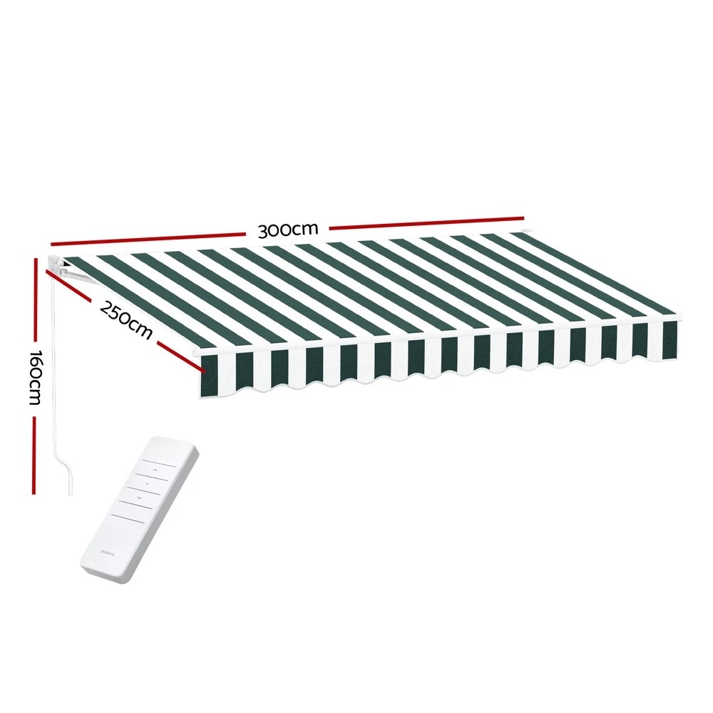 2 Instahut Retractable Folding Arm Awning Motorised Sunshade 3Mx2.5M Green - Multi, 2 of 6