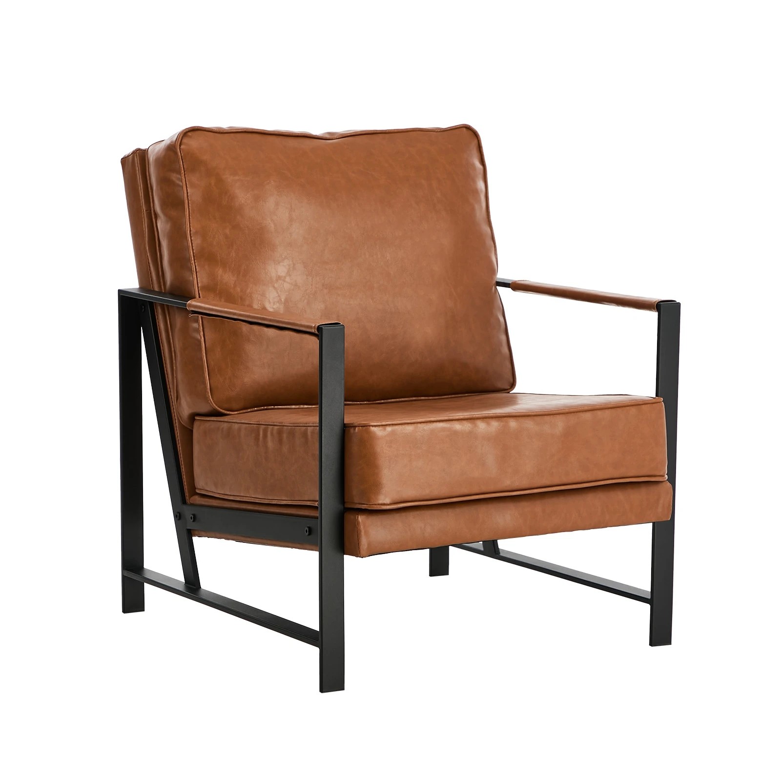 1 Oikiture Lounge Armchair Sofa Chair Faux Leather Accent Armchairs - Brown, 1 of 10