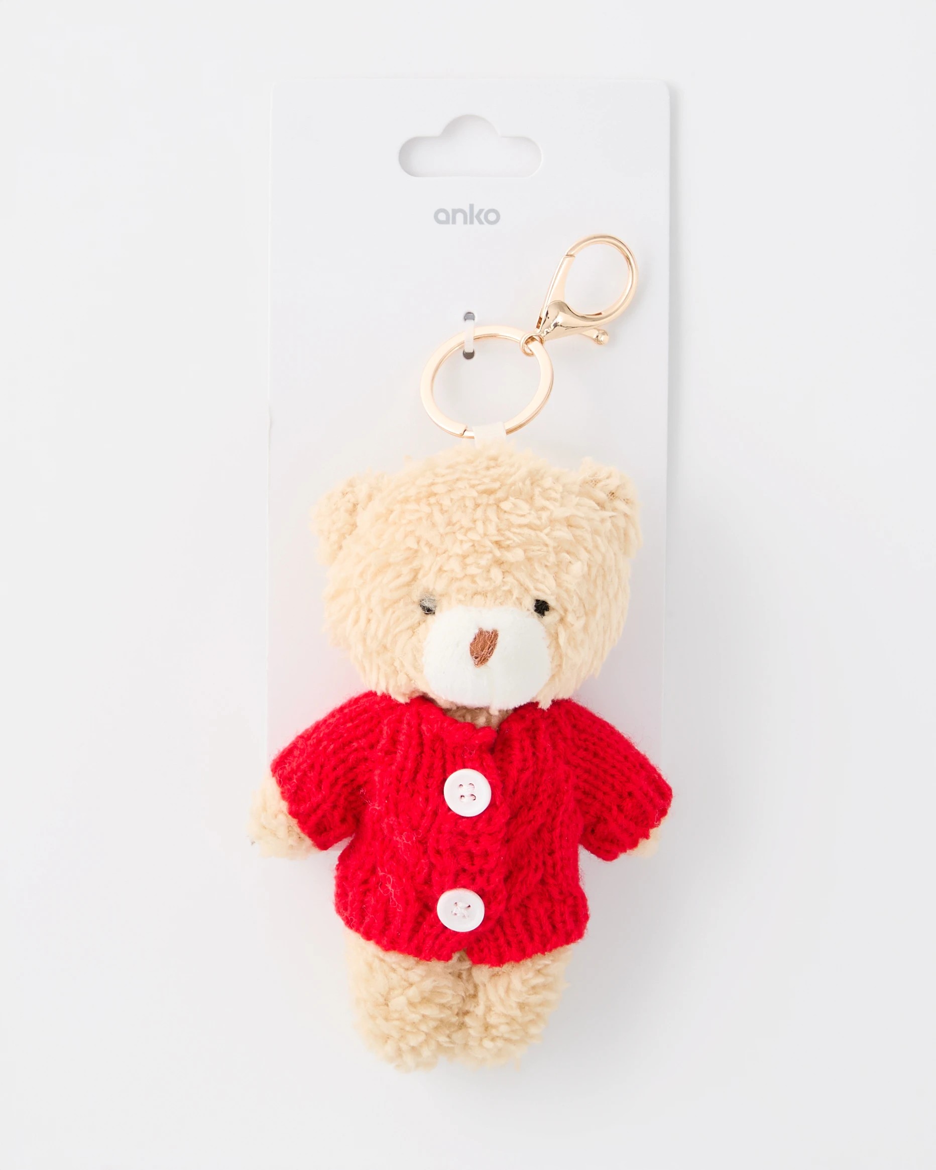 4 Cardigan Bear Charm Keyring - Red, Beige and Gold Tone, 4 of 4