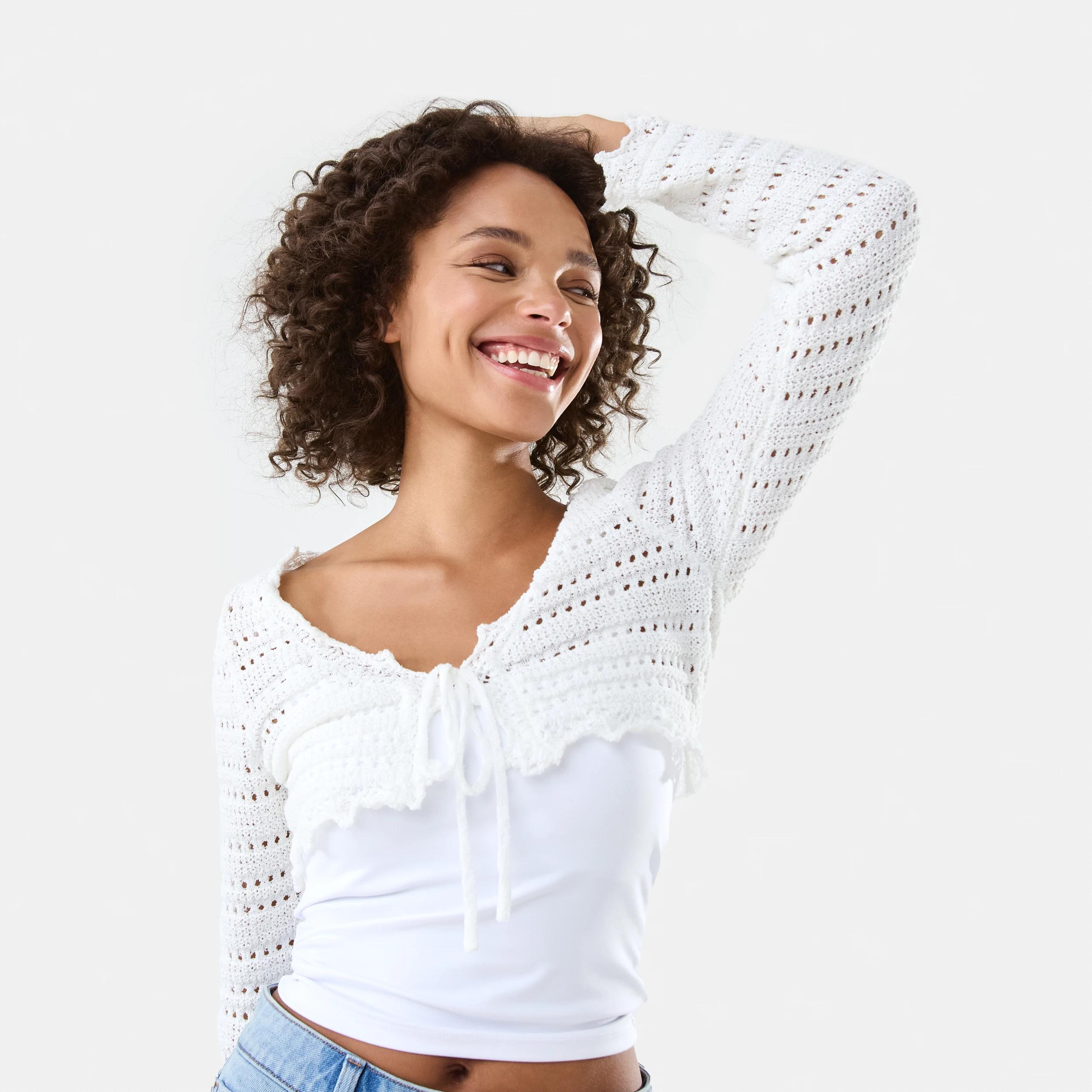 5 Long Sleeve Cropped Tie Cardigan Cld White, 5 of 8