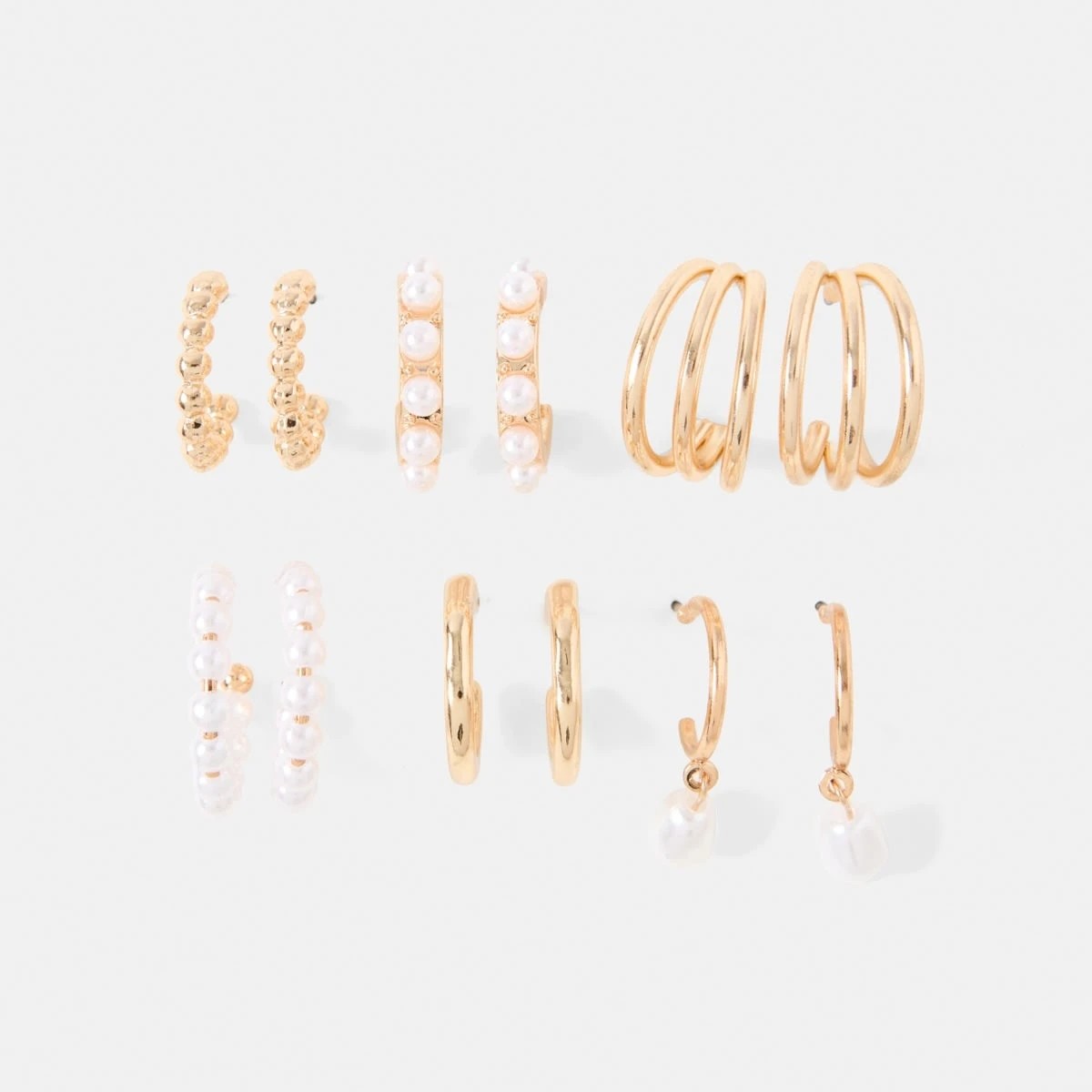 1 6 Pack Mini Faux Pearl Earrings - Gold Tone, 1 of 5