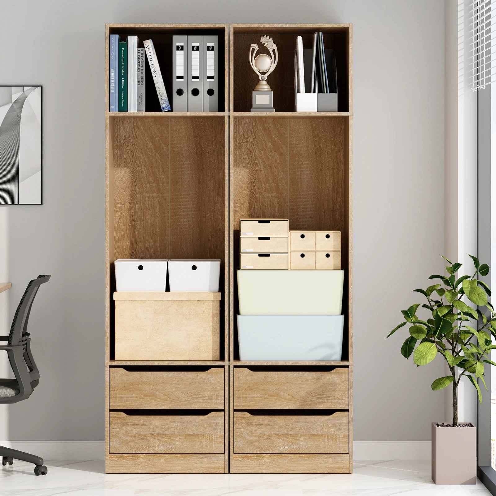 3 Alfordson Chest of 2 Drawers Office Storage Cabinet Tallboy Bedroom - Oak, 3 of 10