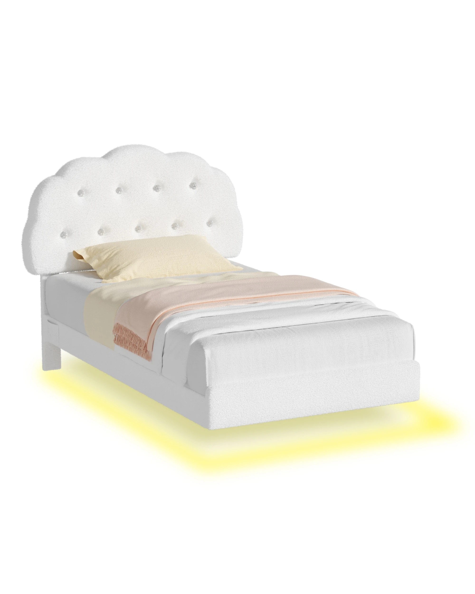 1 Advwin LED Floating Bed Frame with Adjustable Headboard and Storage Bags King Single - White, 1 of 7