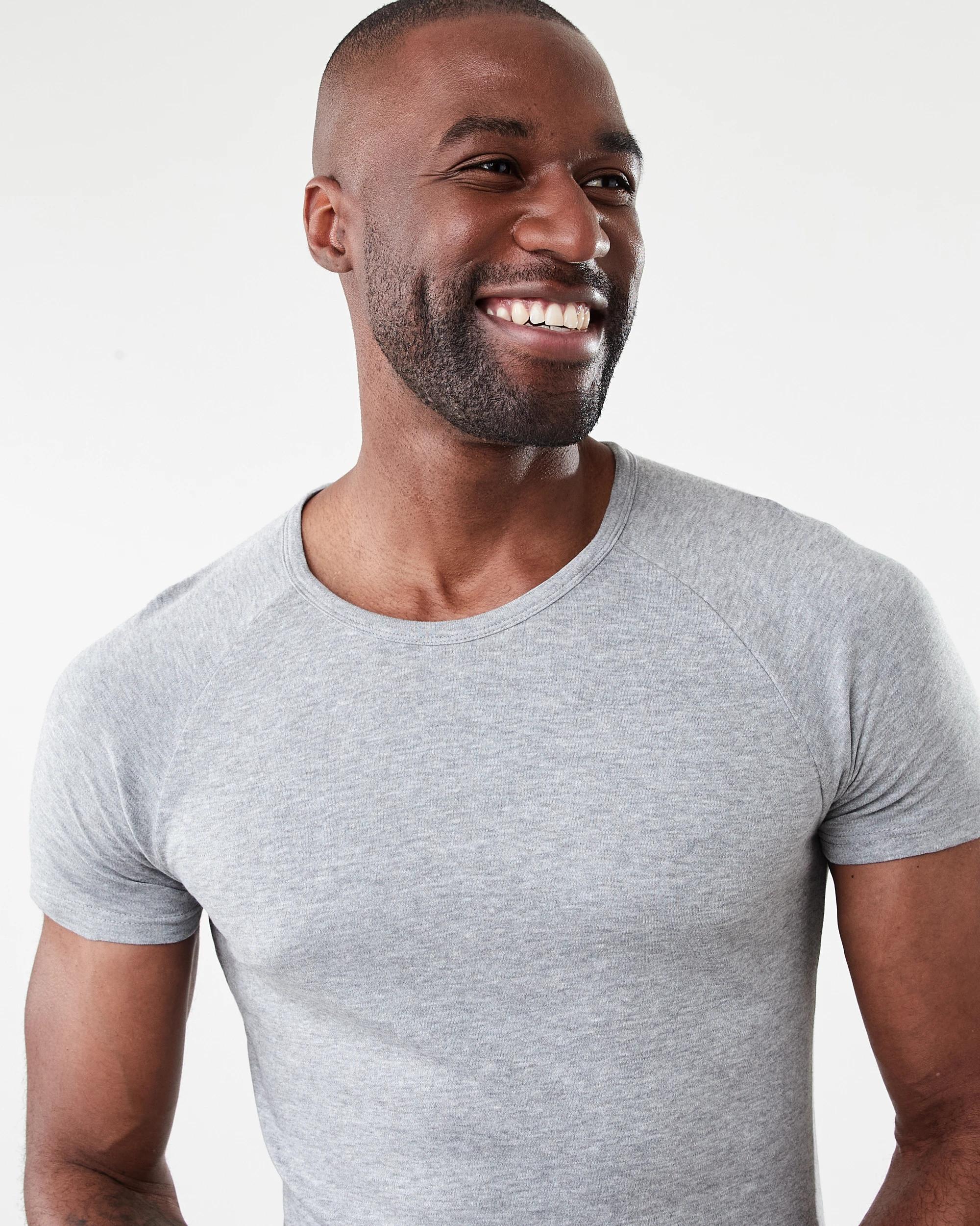 4 2 Pack Raglan Crew Neck T-Shirt Grey Marle, 4 of 5