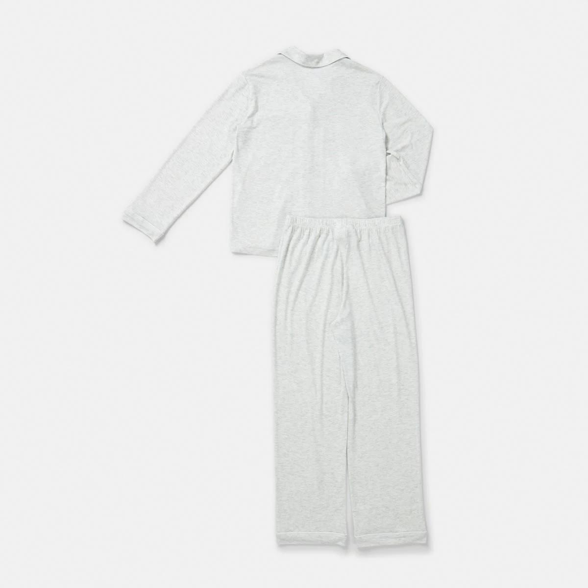 8 Long Sleeve Button Through Pyjama Set Wht Marle, 8 of 10