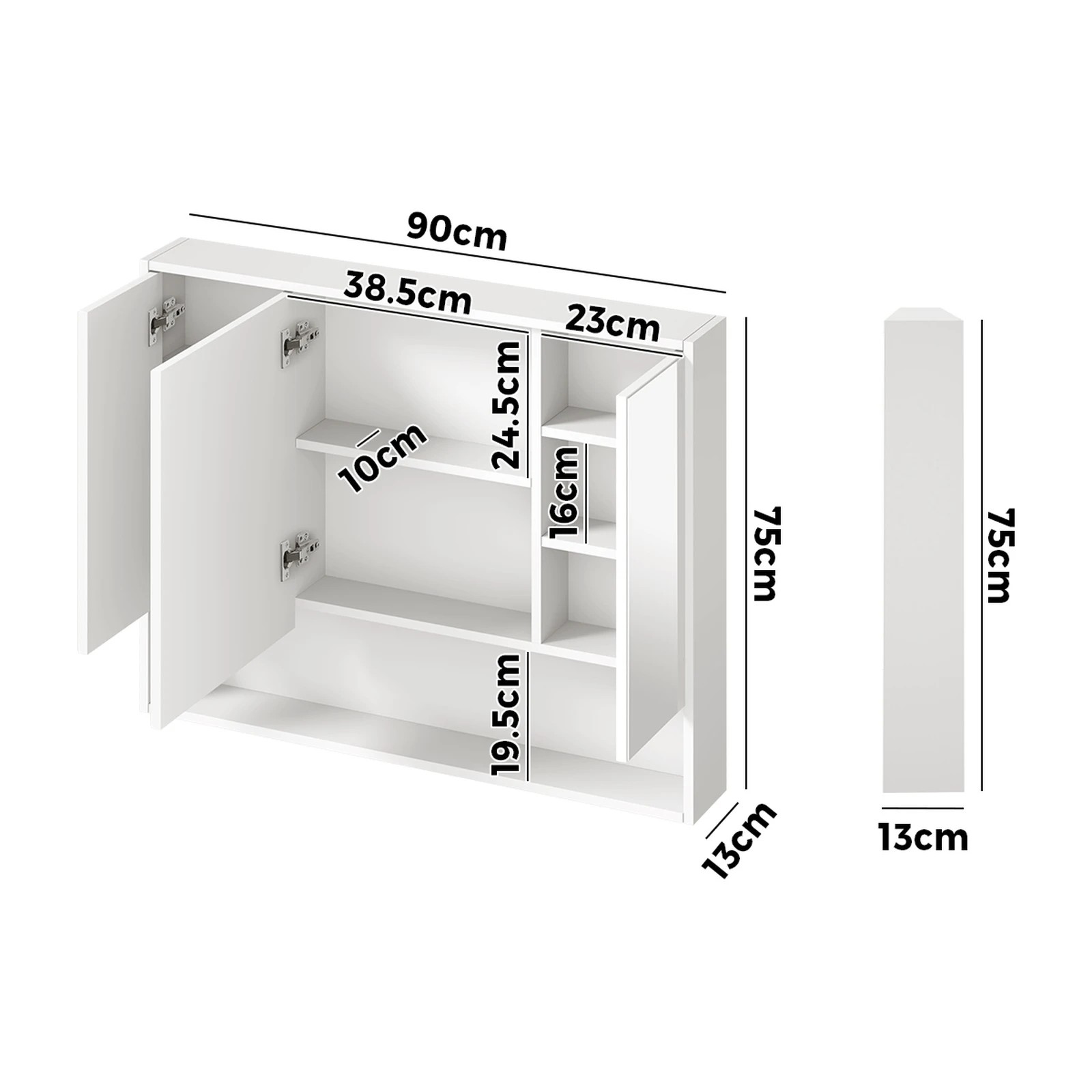 6 Welba Bathroom Mirror Cabinet Storage 900x750mm - White, 6 of 6