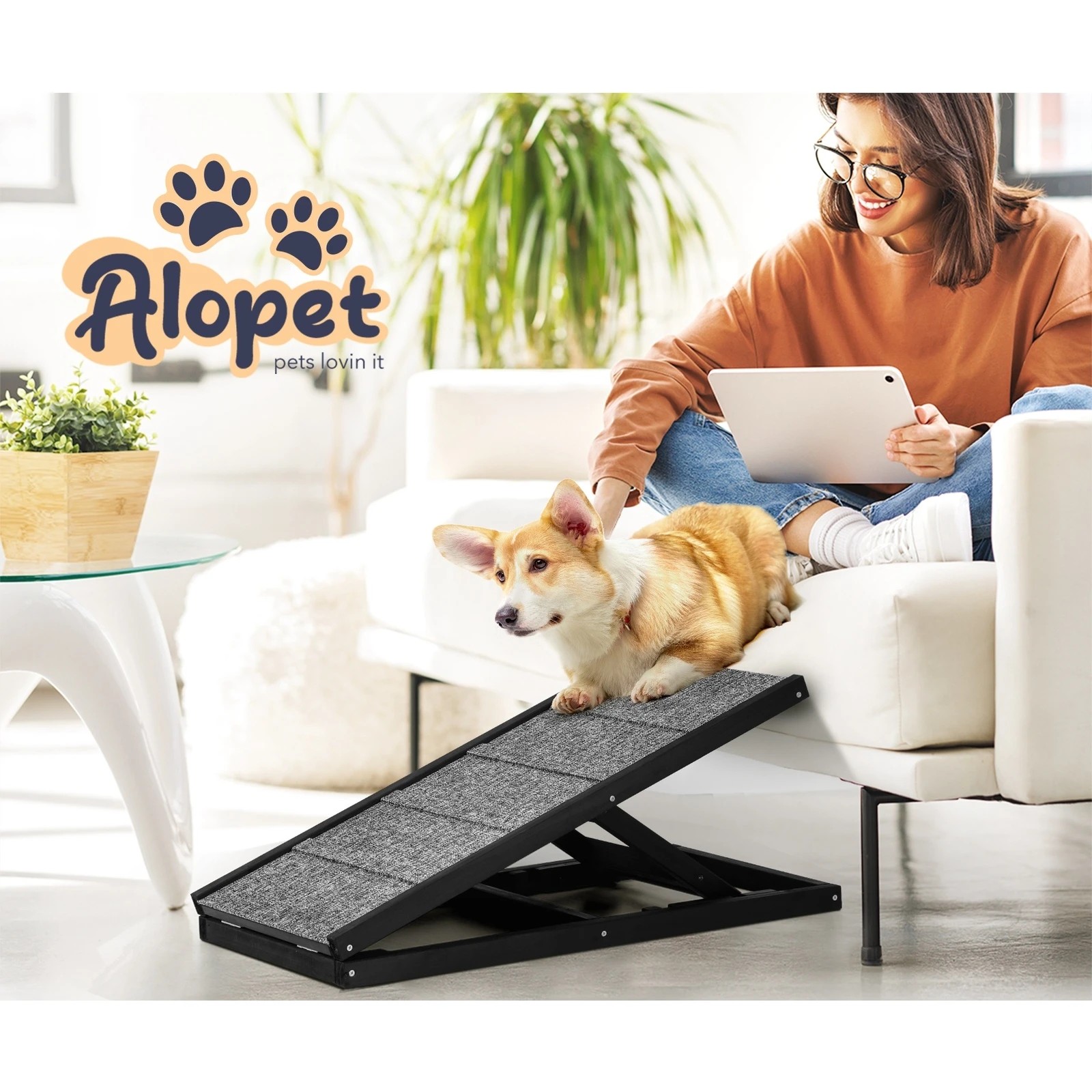 7 Alopet Dog Pet Ramp Adjustable Height Dogs Stairs Bed Sofa Car Foldable 70cm - Black, 7 of 10