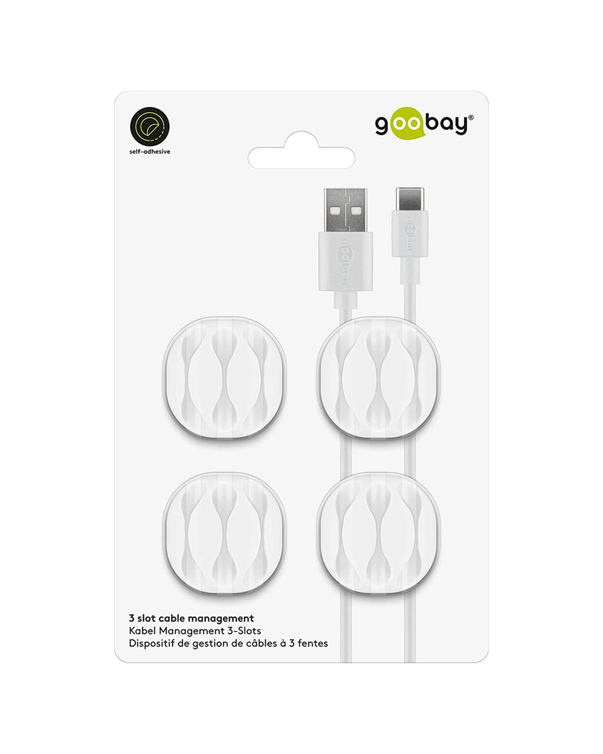 6 Goobay 4pc 3-Slots Adhesive Cable Organiser 3.43cm - White, 6 of 6