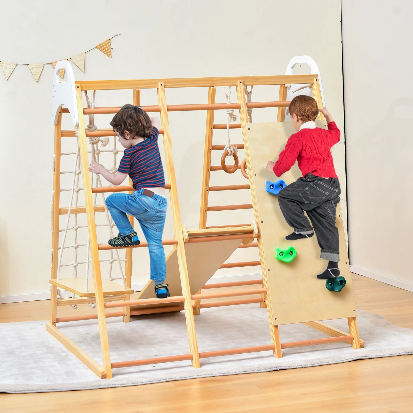 3 Costway Climb Playset 8-in-1 Wood Climbing Frame Swing Slide Play Set - Natural, 3 of 3