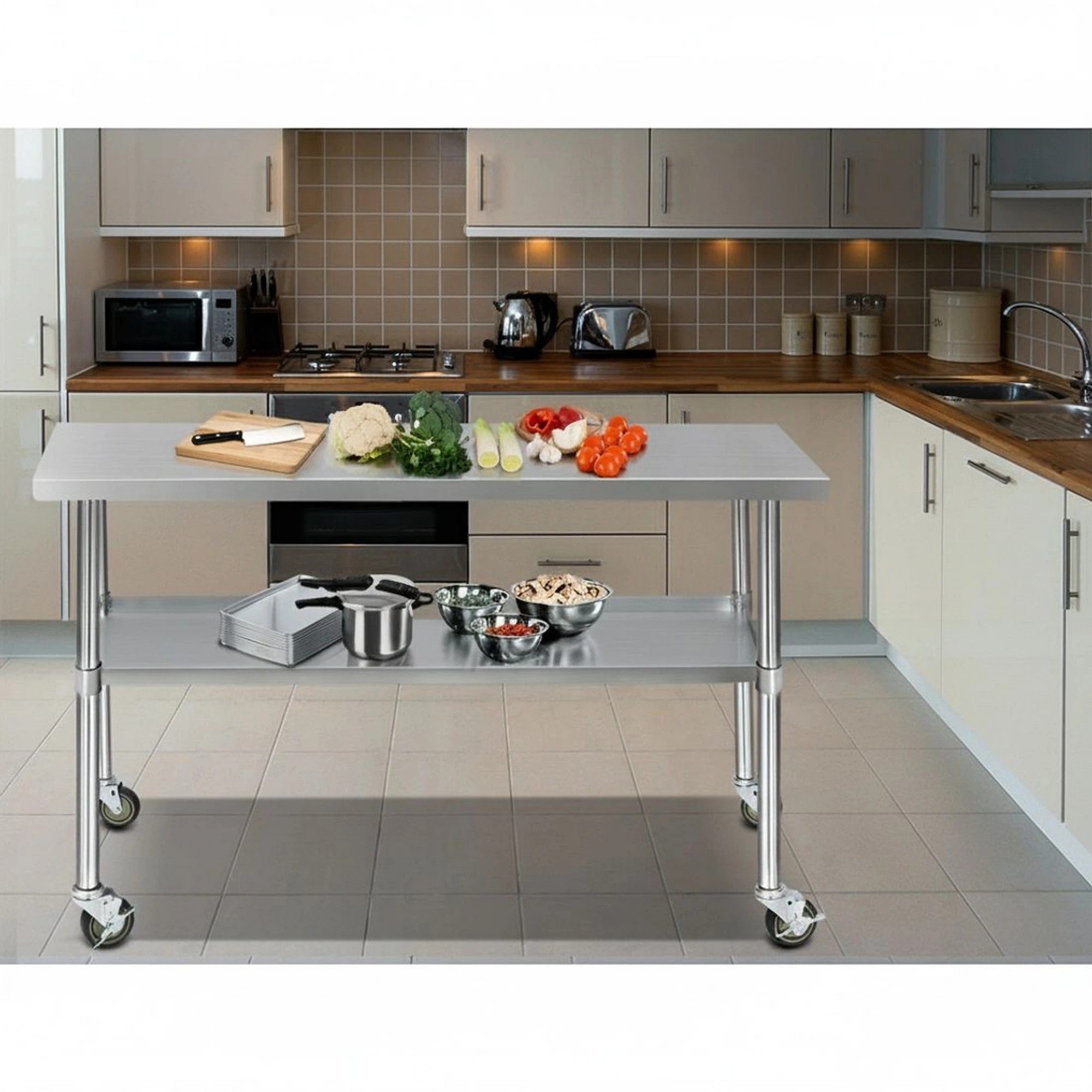 7 Cefito Stainless Steel Kitchen Bench with Wheels - Multi, 7 of 8