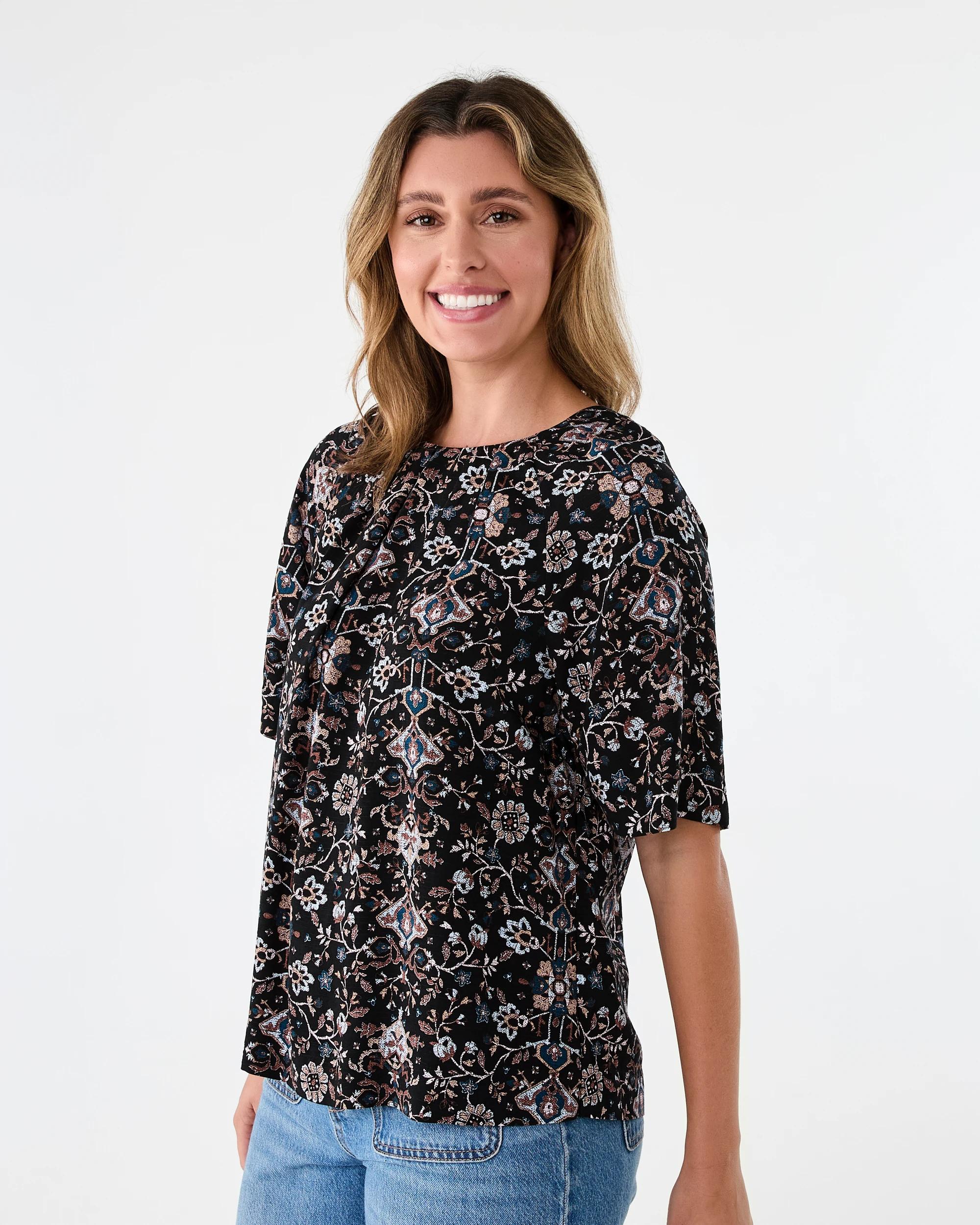 2 Short Sleeve Tuck Top Boho Flrl, 2 of 6