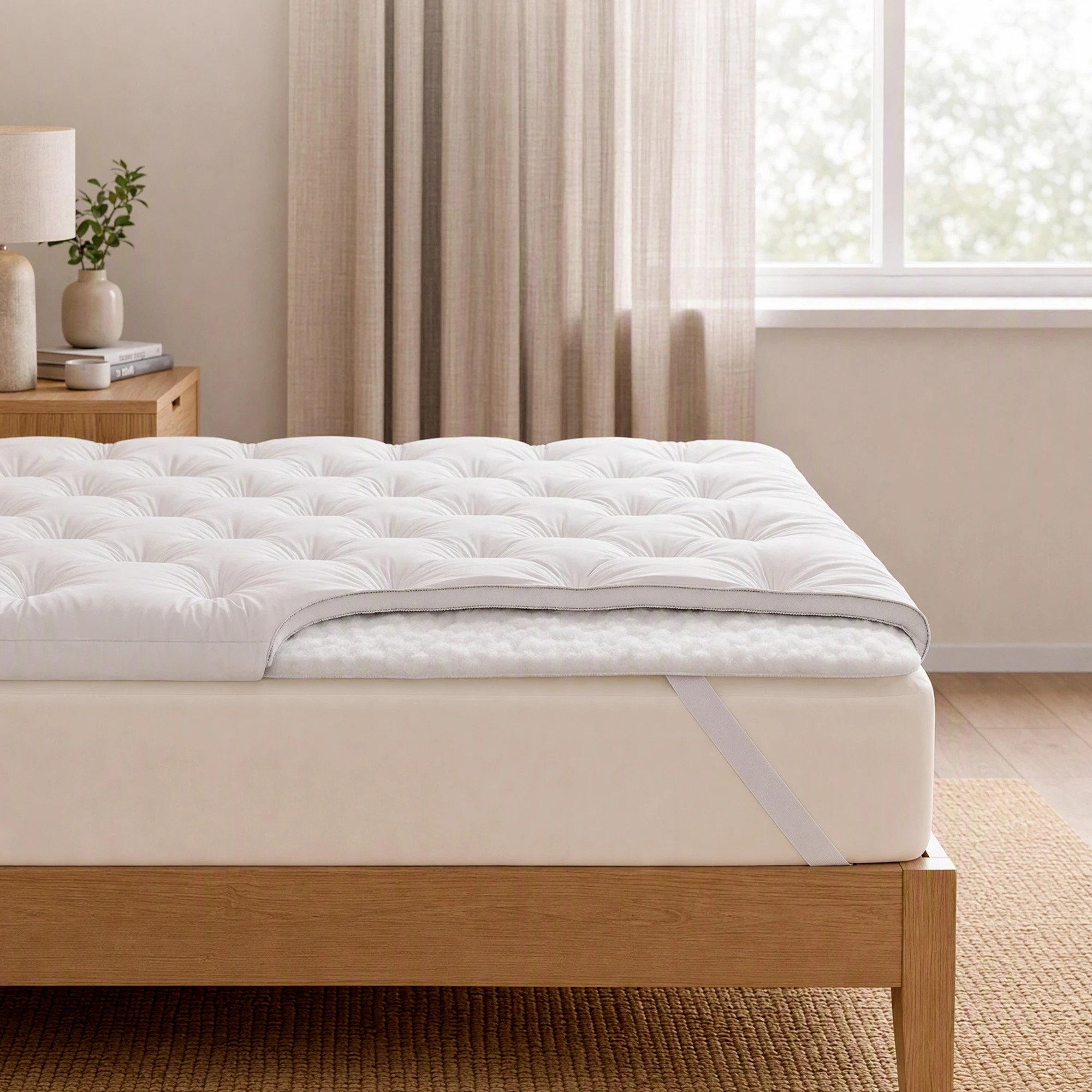 1 Giselle Bedding Pillow Top Mattress Topper 1300GSM Duck Feather 5cm Thick - King Bed - White, 1 of 9