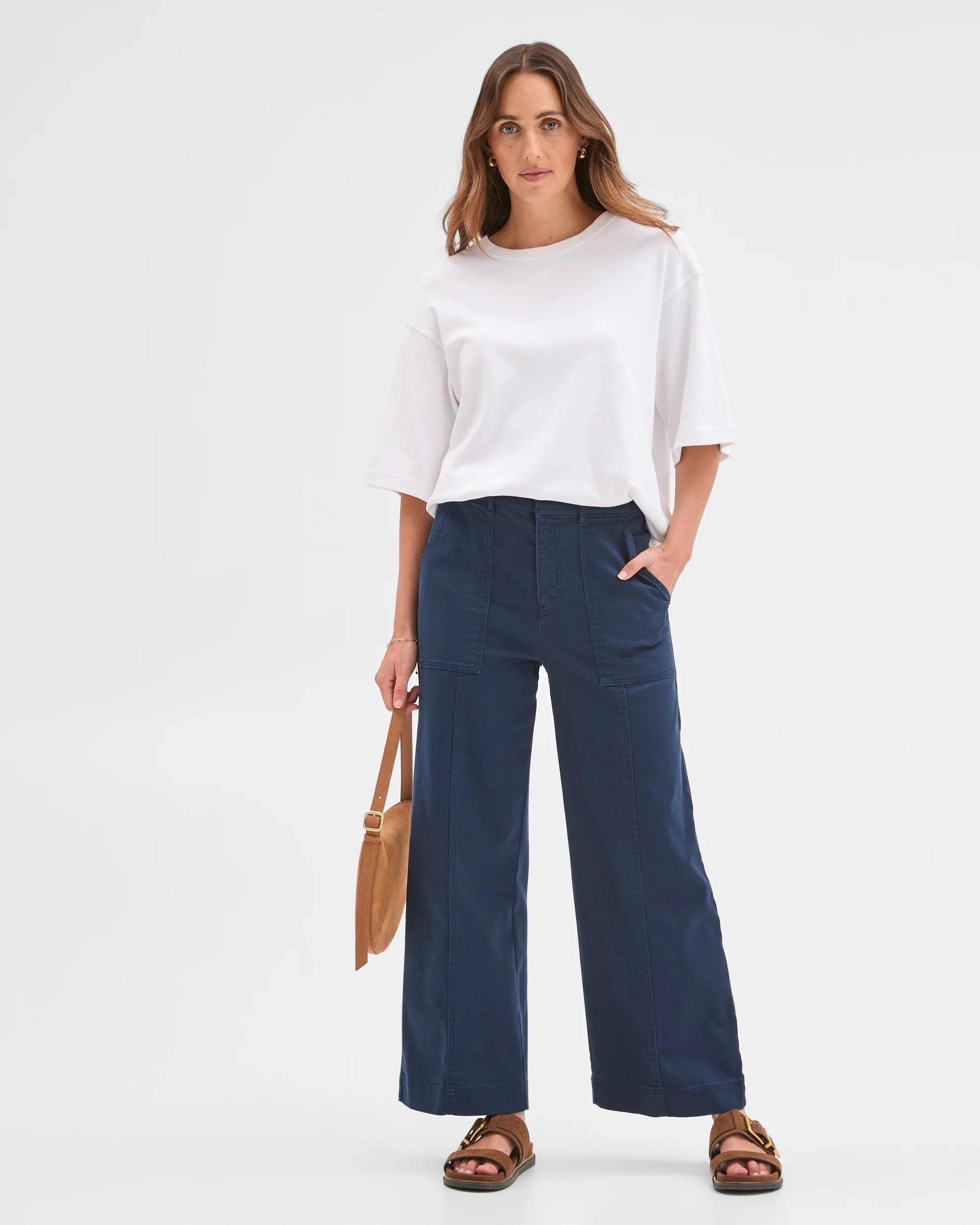 7 Target Woman Australian Cotton Blend Stretch Twill Wide Leg Pants NAVY, 7 of 7