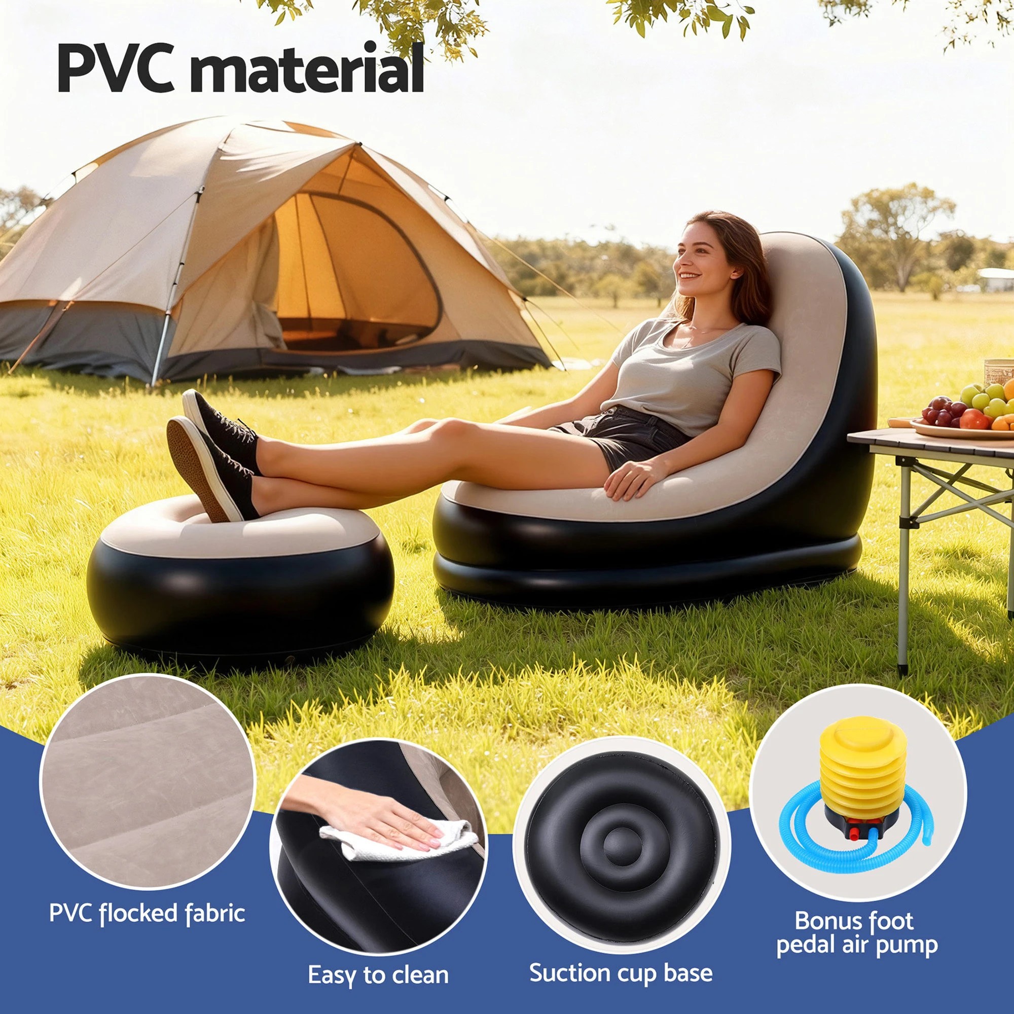 3 Gardeon Inflatable Chair with Ottoman Air Sofa Blow Up Air Chair for Camping - Brown, 3 of 5