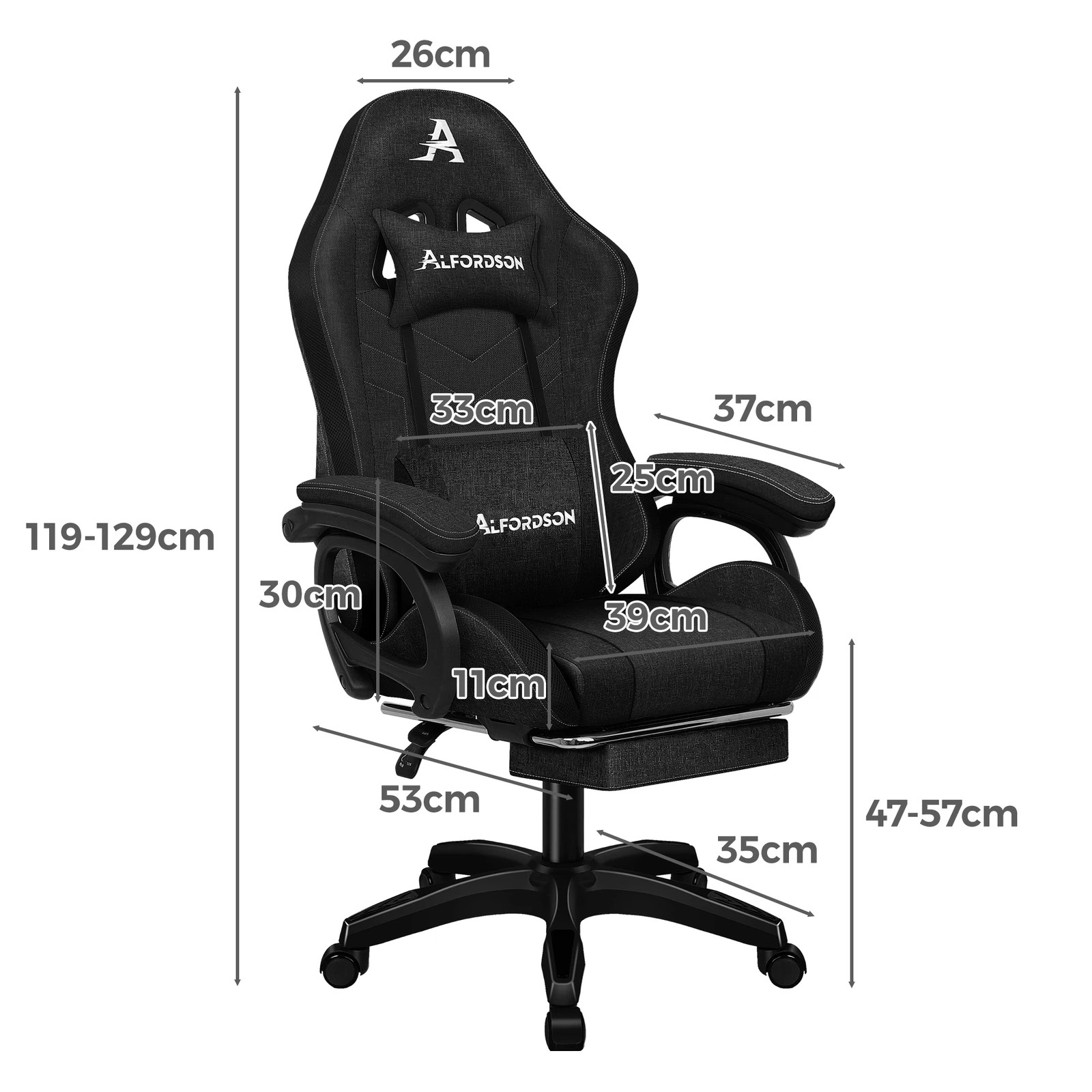 8 Alfordson Gaming Chair Office 12 RGB LED Massage Computer Seat Fabric - Black, 8 of 10