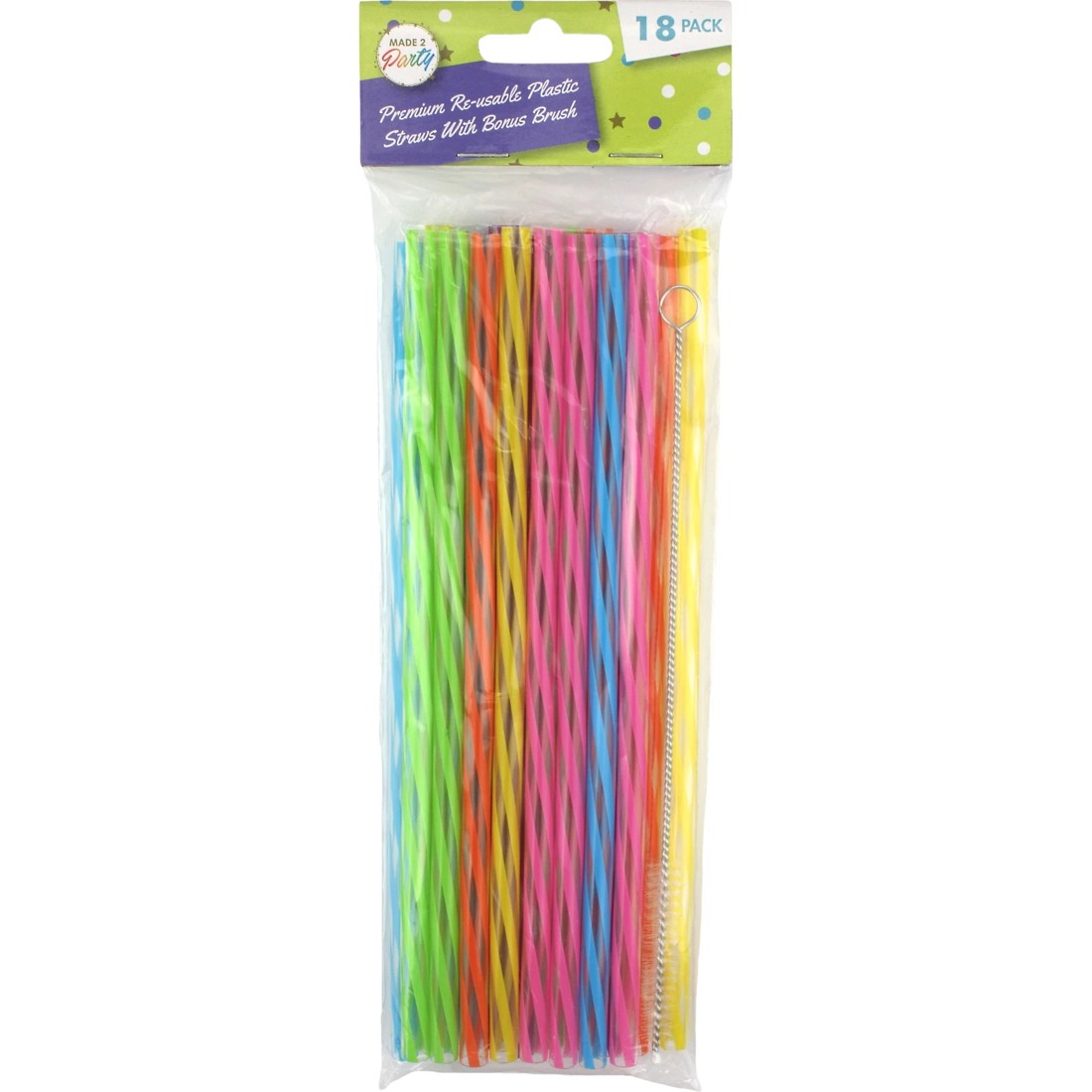 1 Durmaz Colourful Reusable Plastic Straws & Brush Pack of 18, 1 of 1