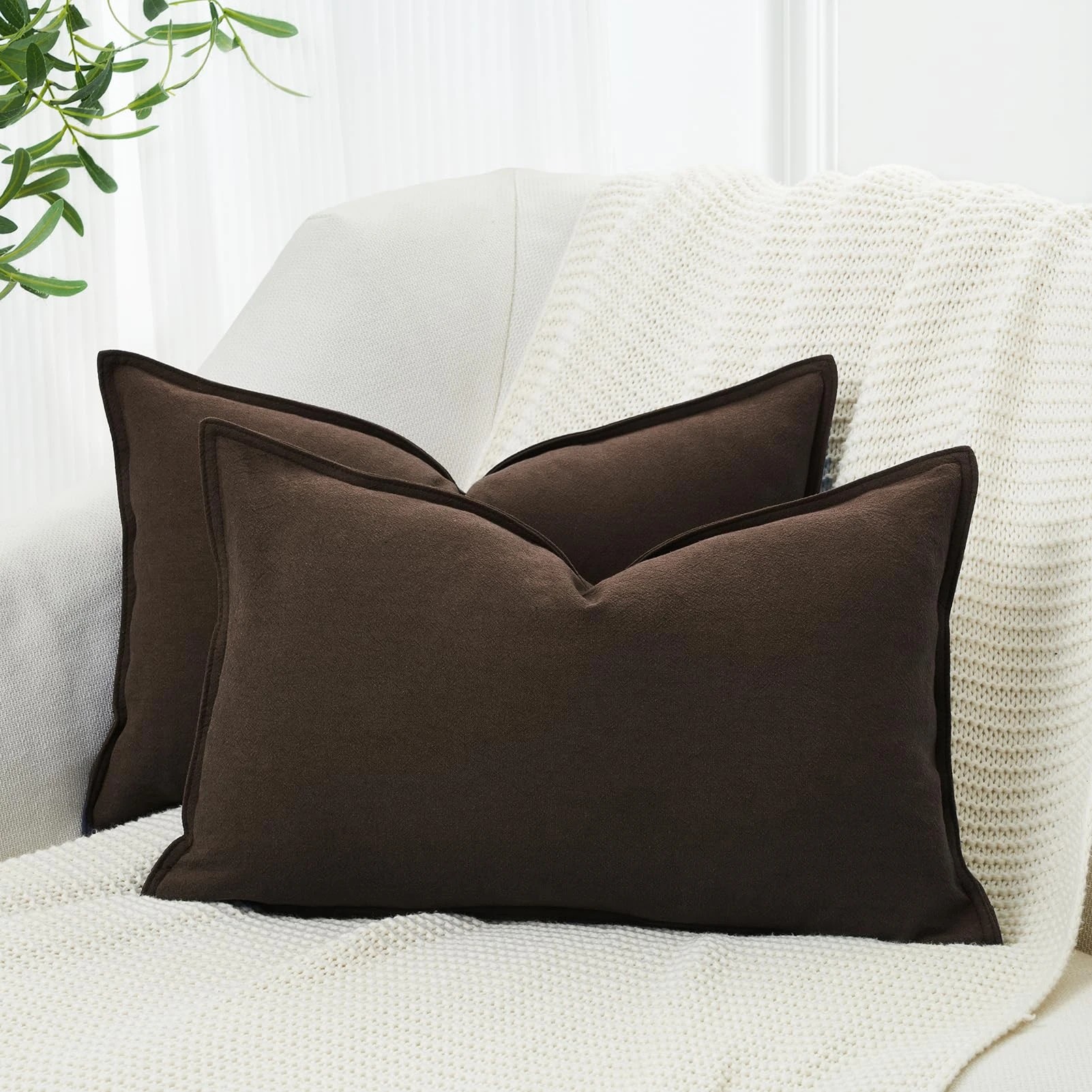 1 Gioia Casa 2-Pack Linen-Cotton Blend Cushion Covers 30x50cm - Dark Brown, 1 of 3