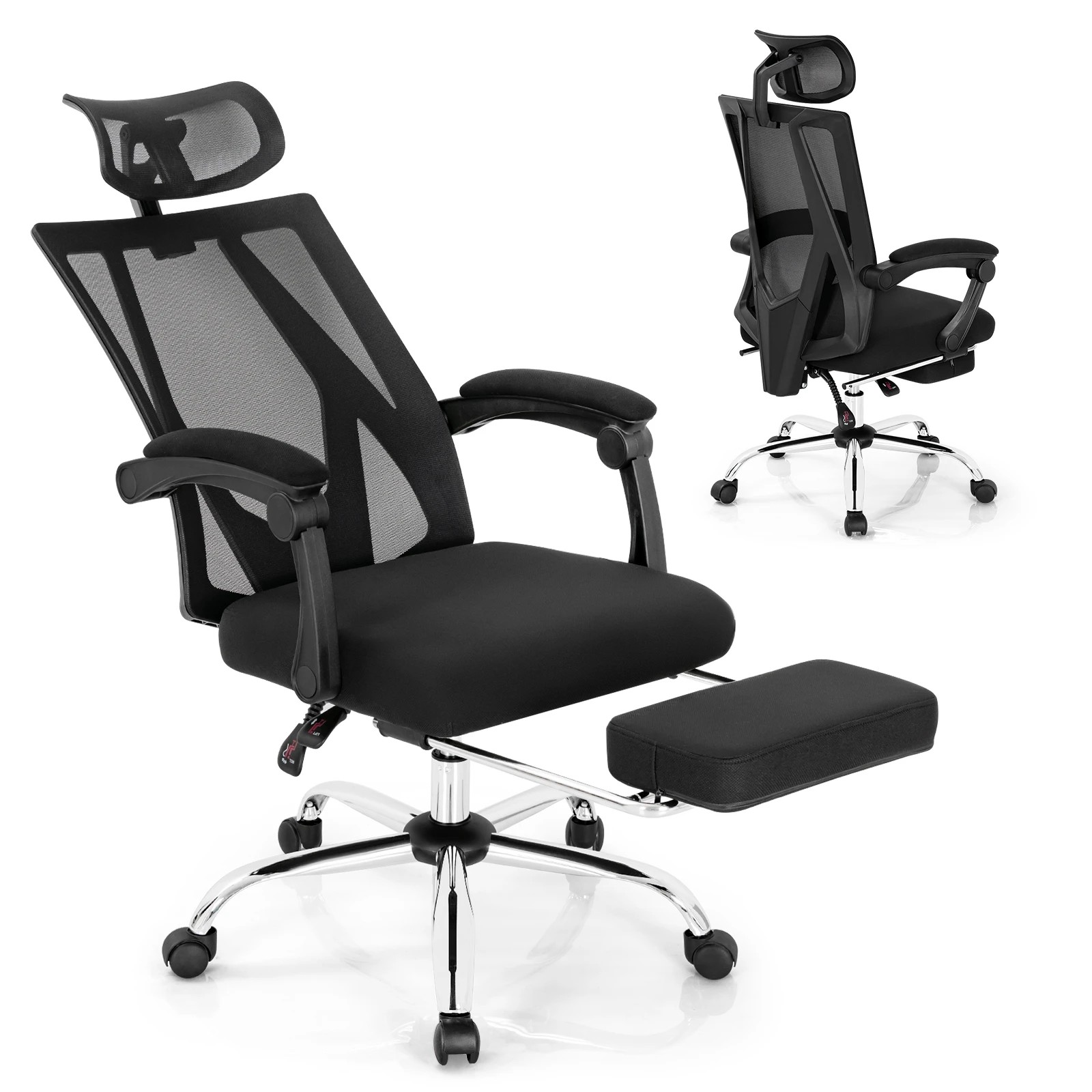 1 Costway Office Computer Chair Swivel Executive Chair w/Adjustable Headrest High Back Mesh Desk Chair - Black, 1 of 4