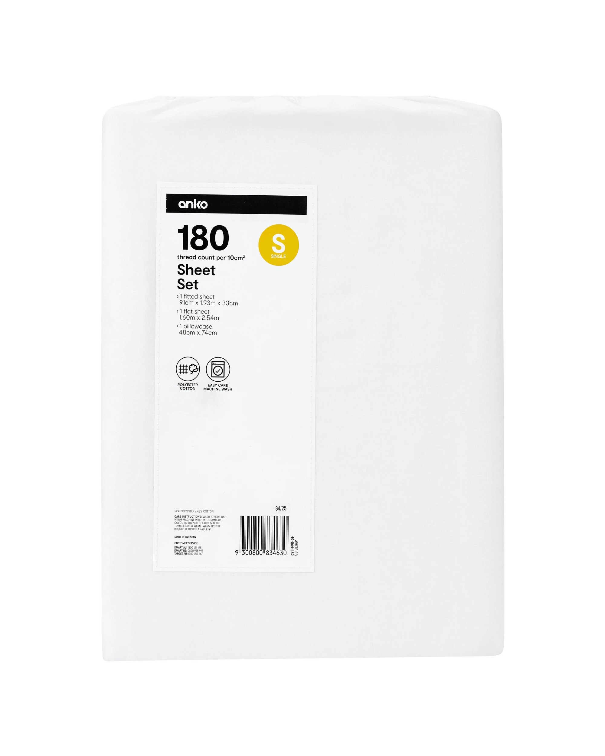 7 180 Thread Count Sheet Set - Single Bed, White, 7 of 7