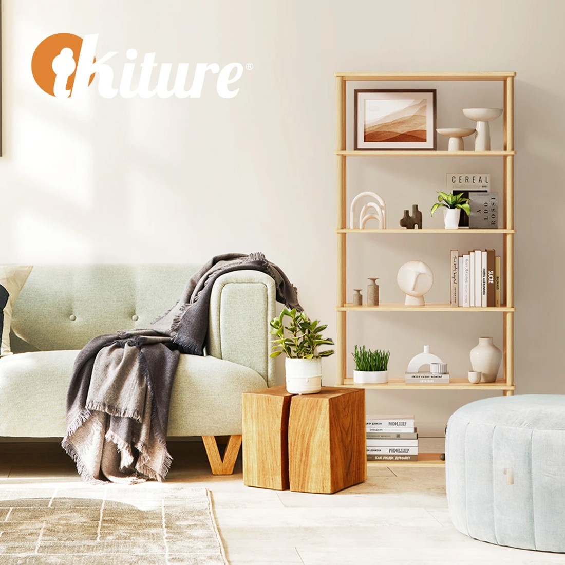 5 Oikiture Bookshelf 5 Tier Display Shelf Storage Shelves Stand Rack
 - natural, 5 of 10