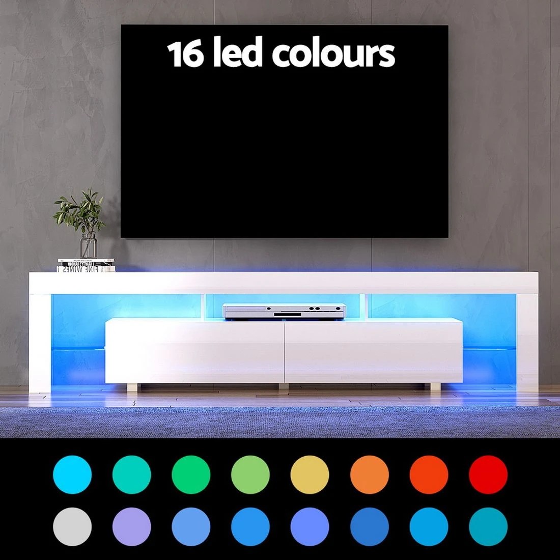 6 Artiss TV Cabinet Entertainment Unit Stand RGB LED 200cm
 - white, 6 of 8