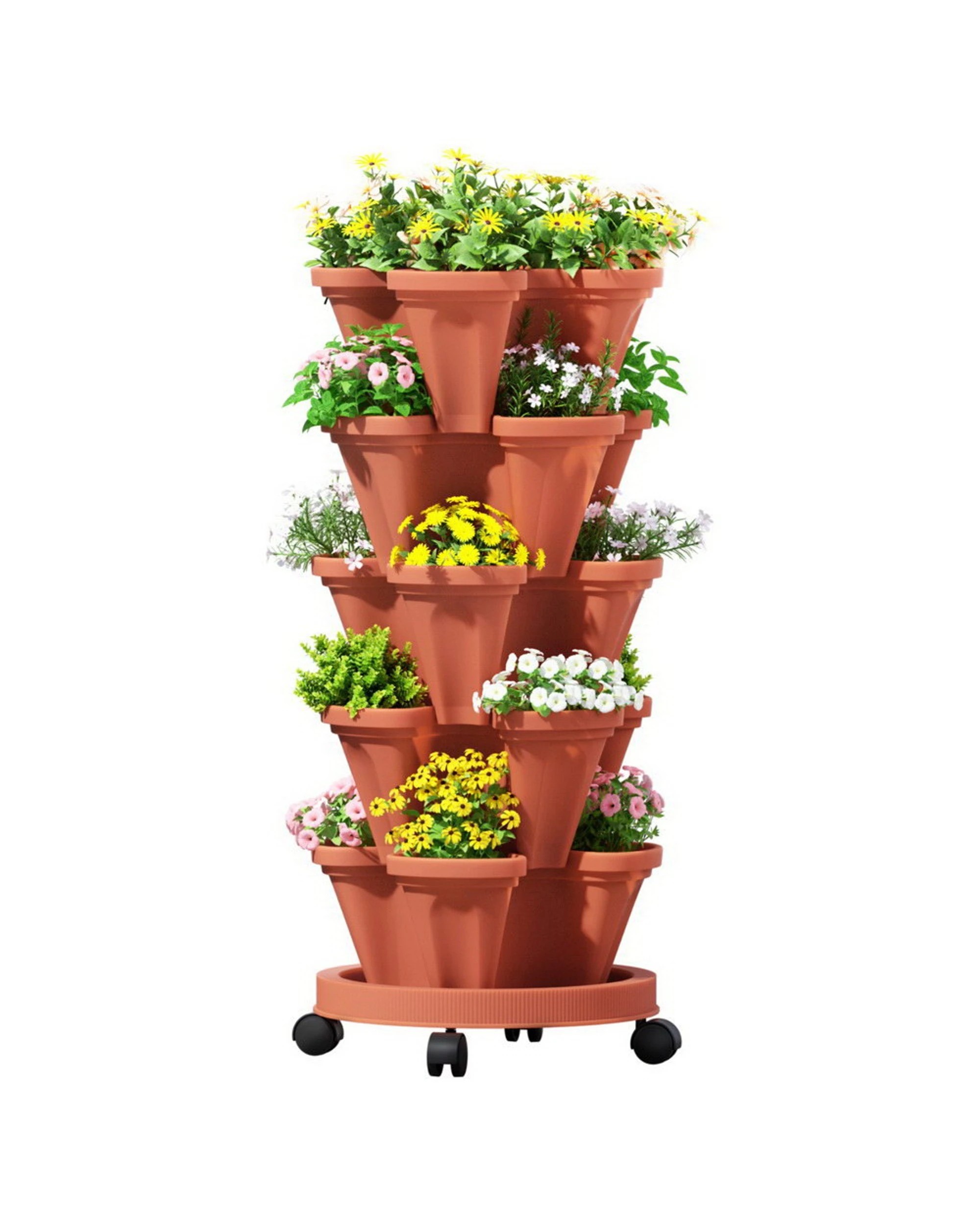 1 Green Fingers Raised Garden Bed 5 Tier Vertical Brick Red, Stackable for Strawberry Herbs - Brown, 1 of 6