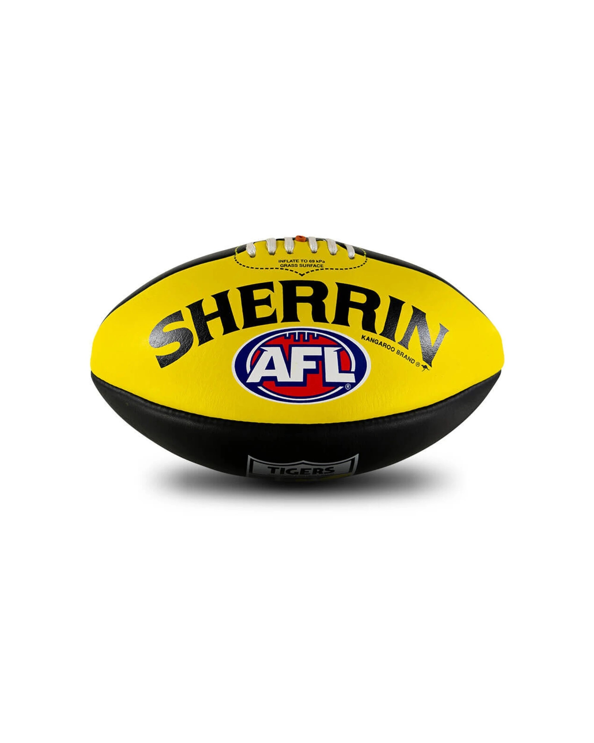 4 SHERRIN AFL Team Leather Football 2 Pack Richmond Tigers Size 5 Grass Play - Multi, 4 of 5
