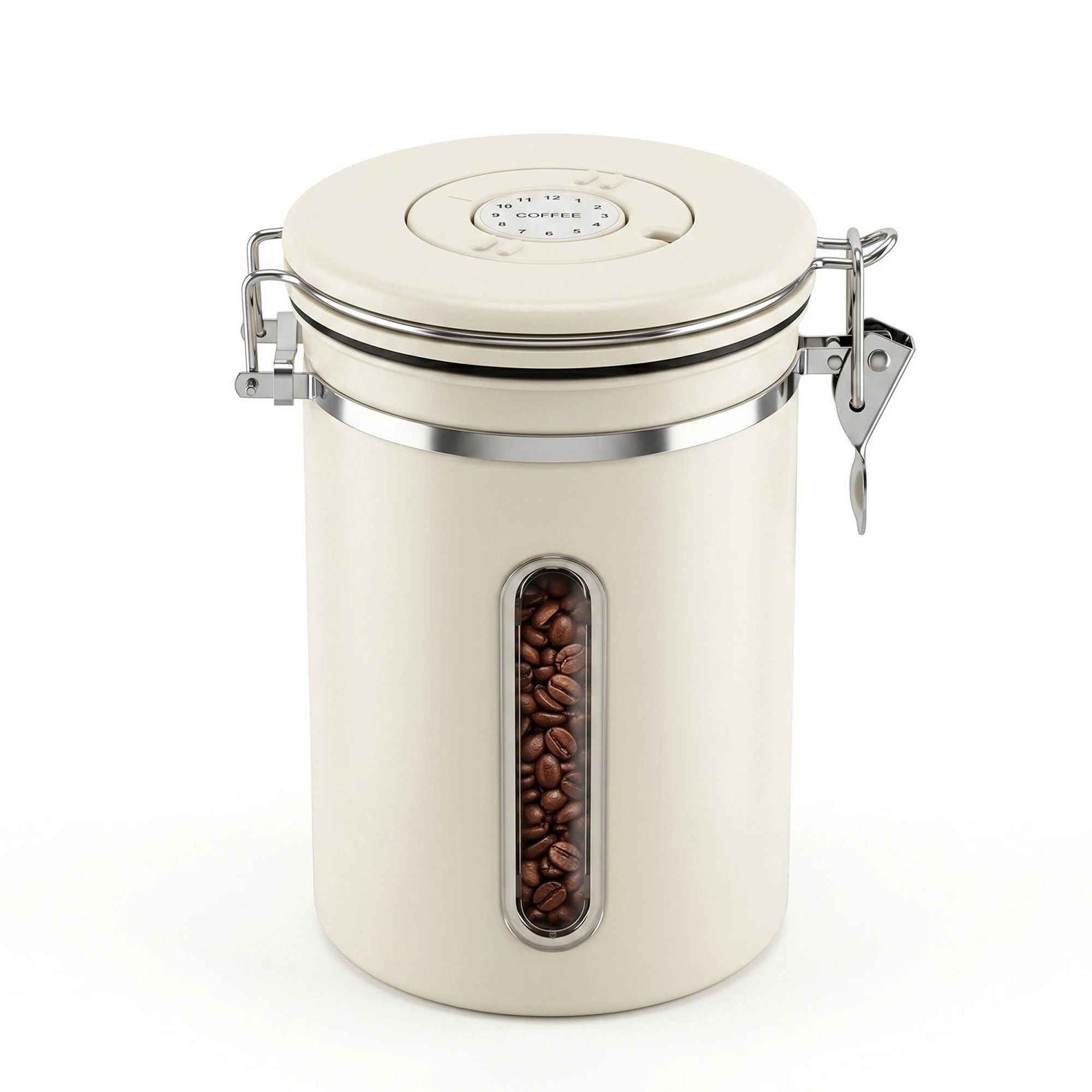 3 5-Star Chef 1.8L Stainless Steel Coffee Bean Storage Container Coffee Canister with Window & Scoop Coffee Jar - Beige, 3 of 9