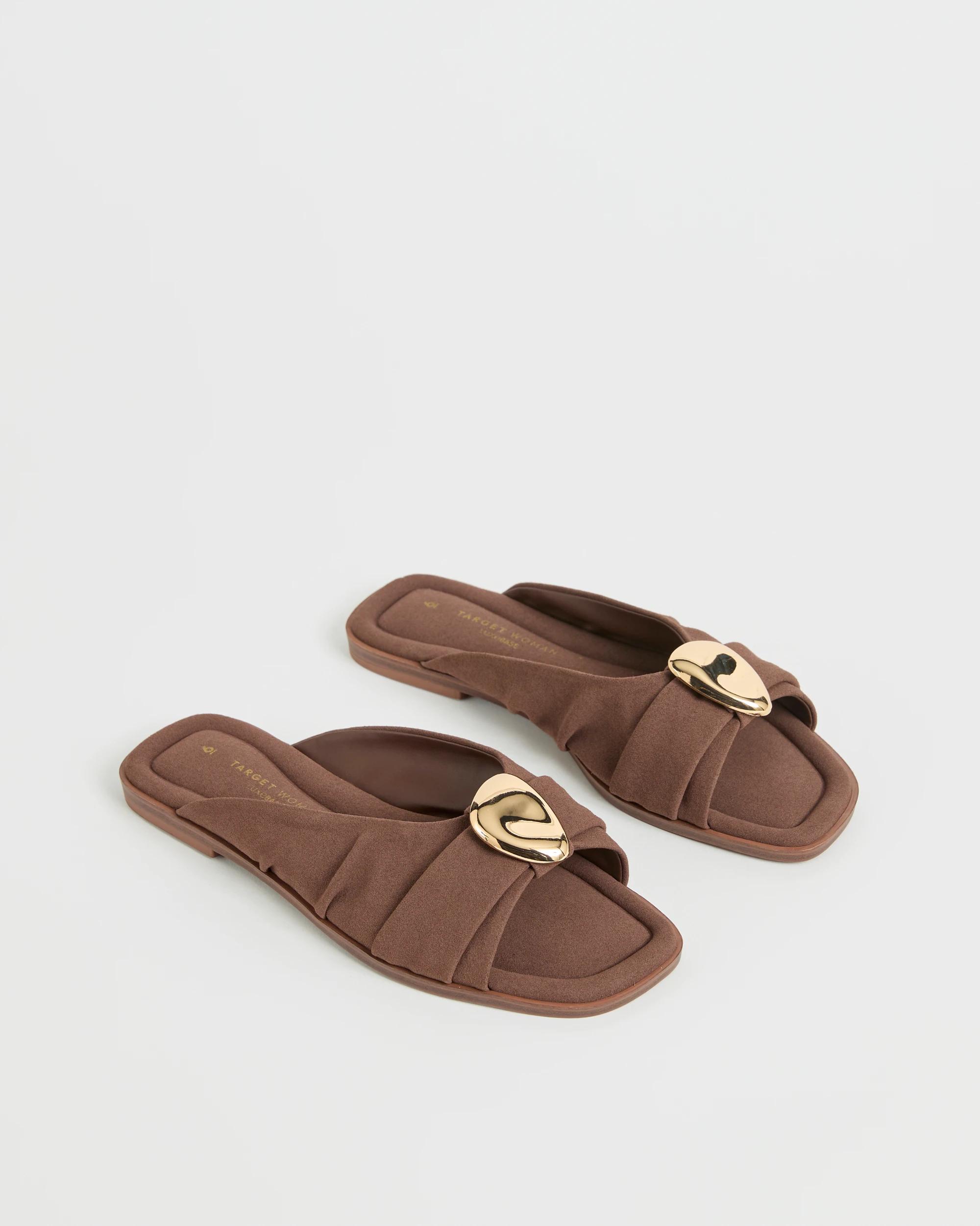 1 Target Woman Wrap Sides Flat Sandals BROWN, 1 of 3
