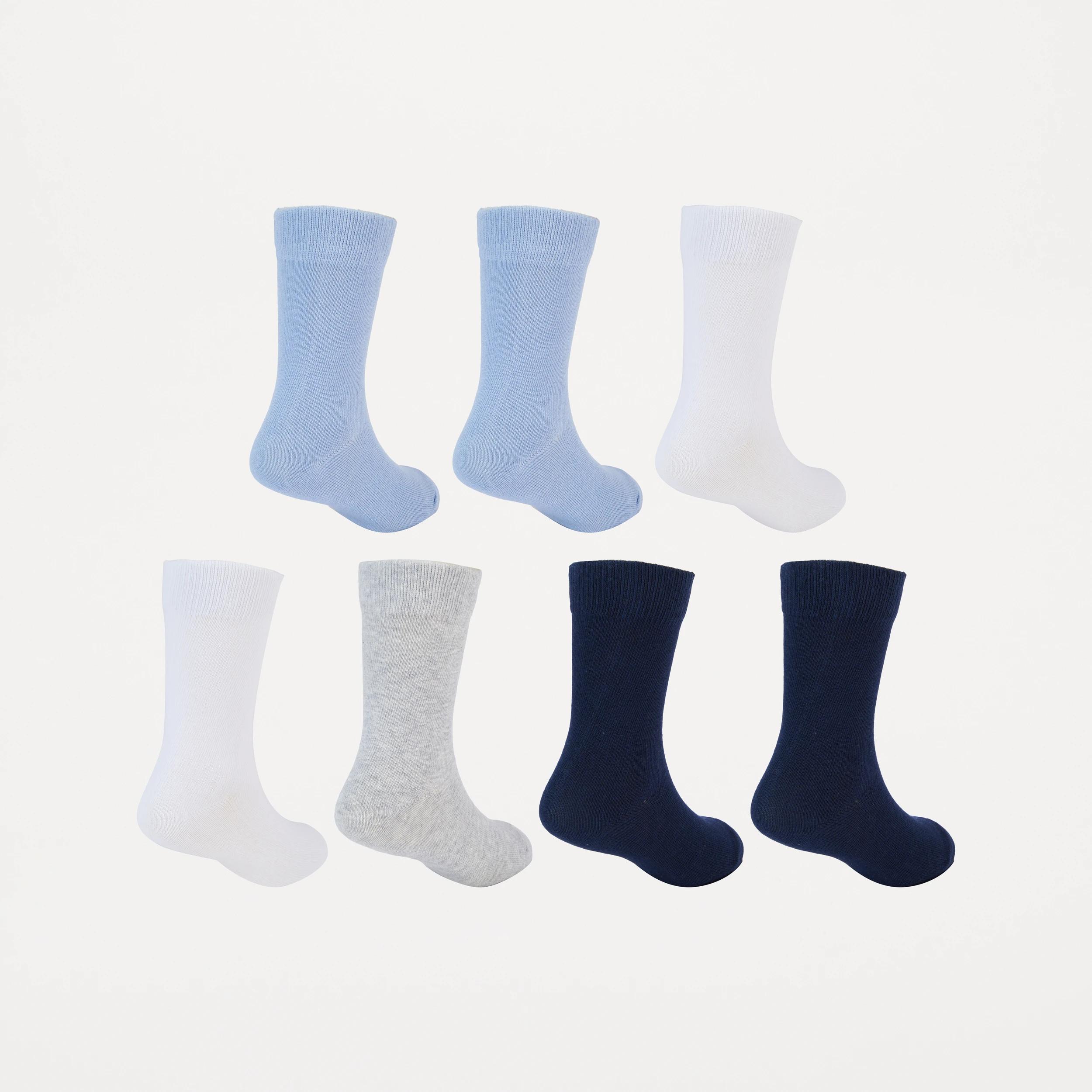 2 7 Pack Crew Socks Blu Plain, 2 of 4