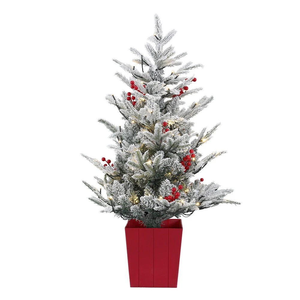 1 Jingle Jollys Christmas Tree 1M LED Potted Xmas Party Decor  Barries Flocked - White, 1 of 7