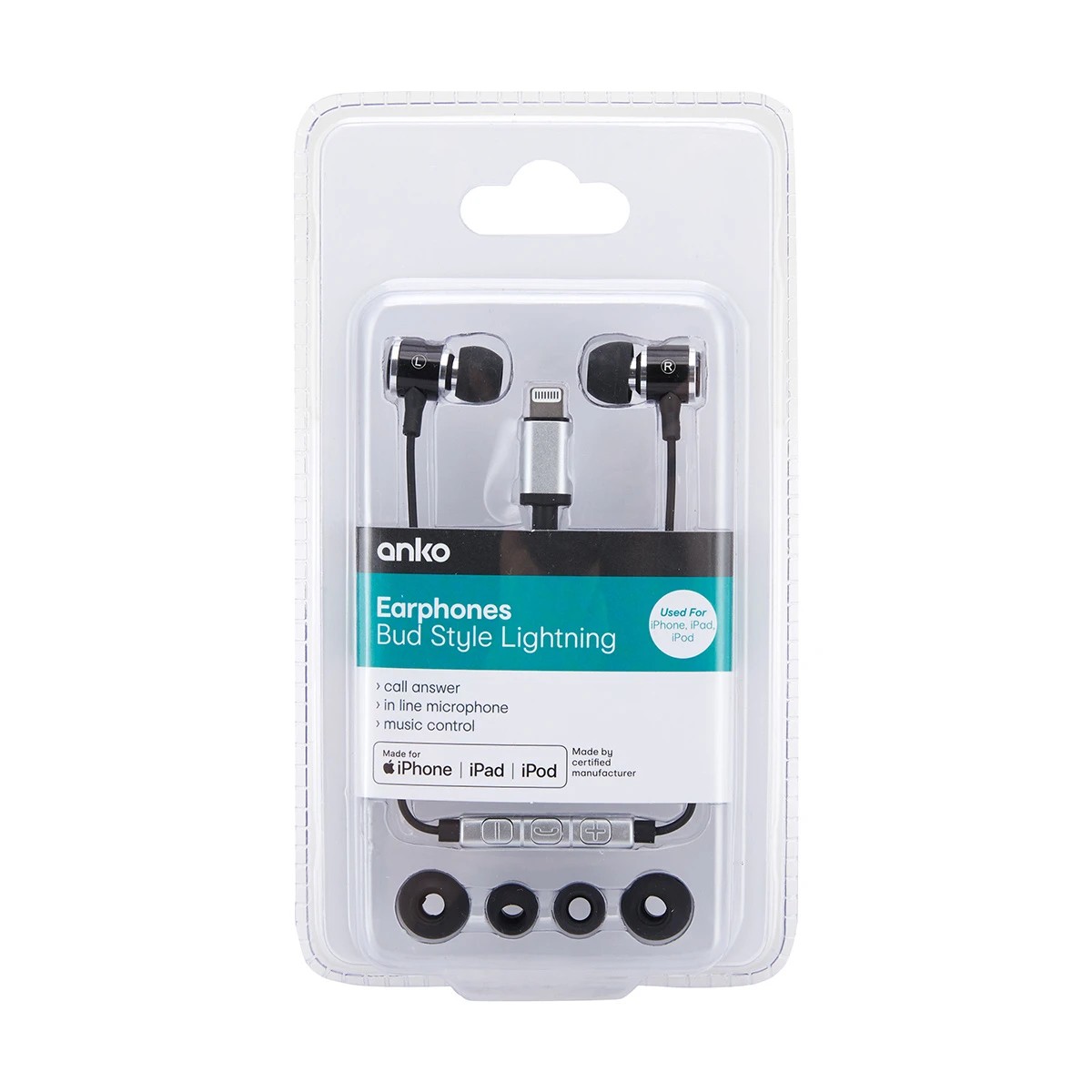 3 Bud Style Lighting Earphones - Black with Silver, 3 of 4