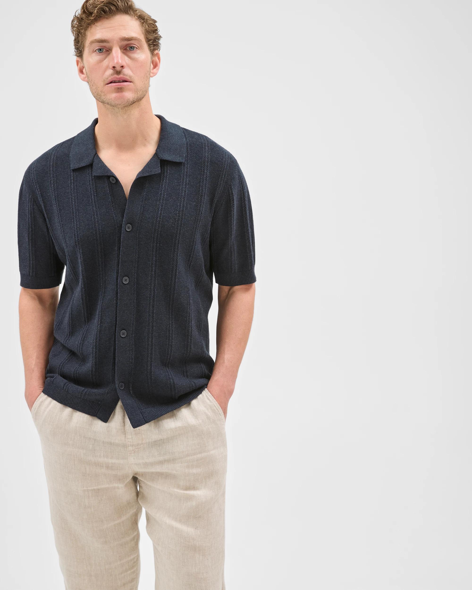 2 Target Man Australian Cotton Short Sleeve Textured Stripe Knit Shirt NAVY, 2 of 7