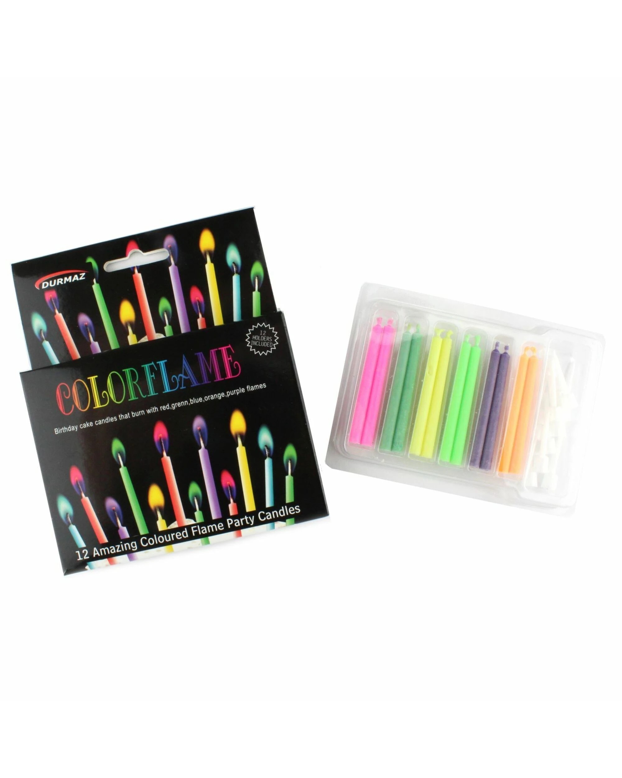 2 Durmaz Colour Flame Candles With Holders Pack of 12, 2 of 2
