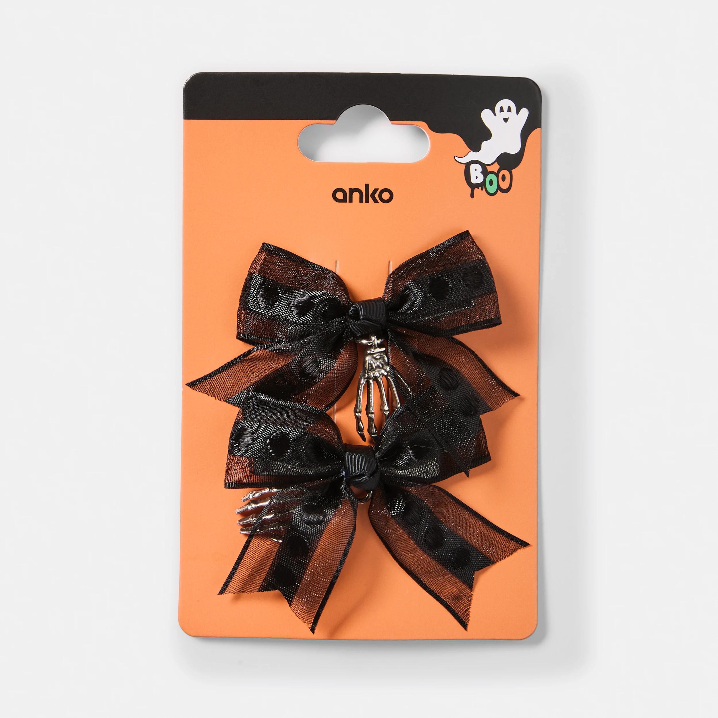 4 2 Pack Black Halloween Bow Hands Hair Clips Black, 4 of 4