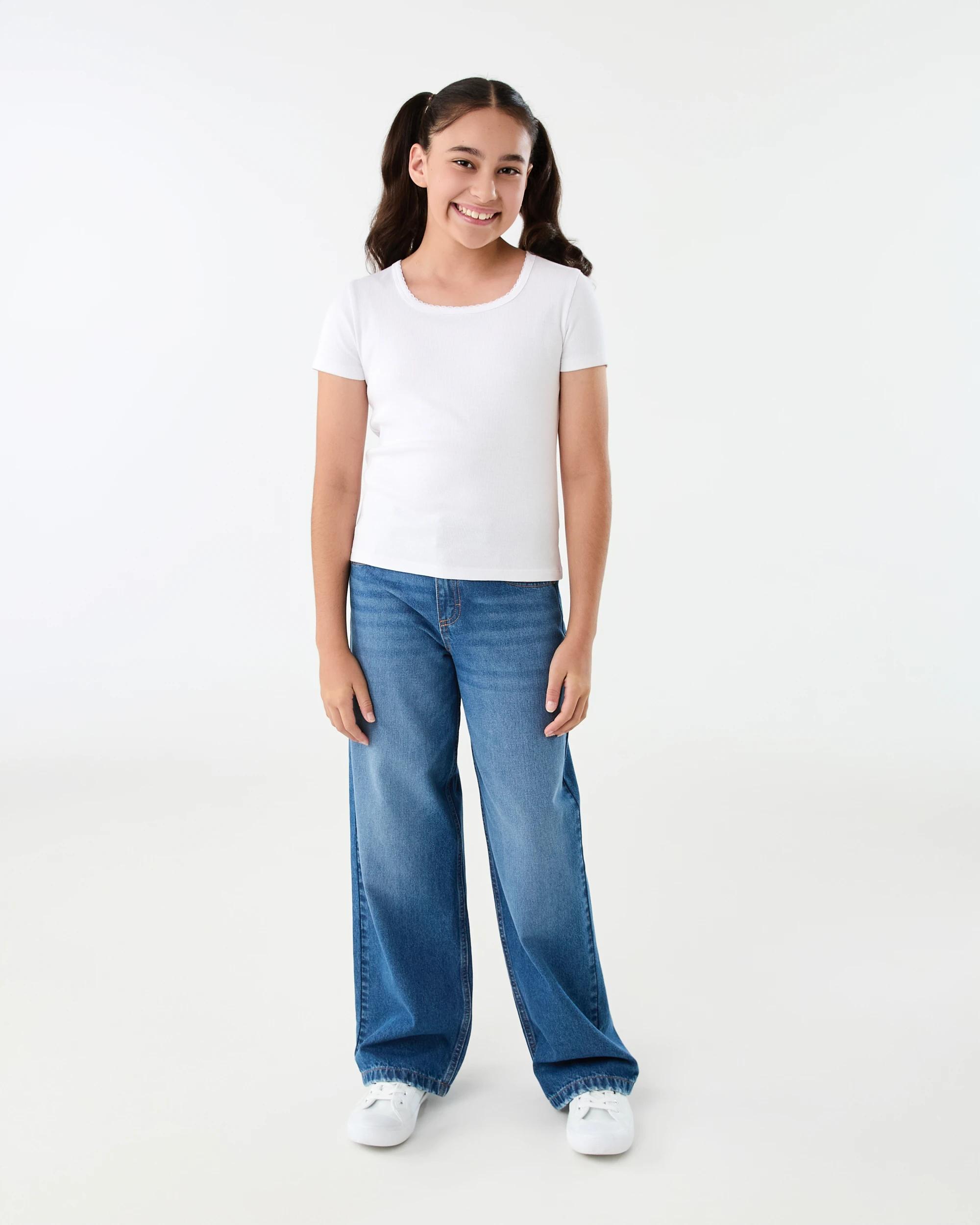 5 Short Sleeve Lace Trim Rib T-shirt Snw White, 5 of 6