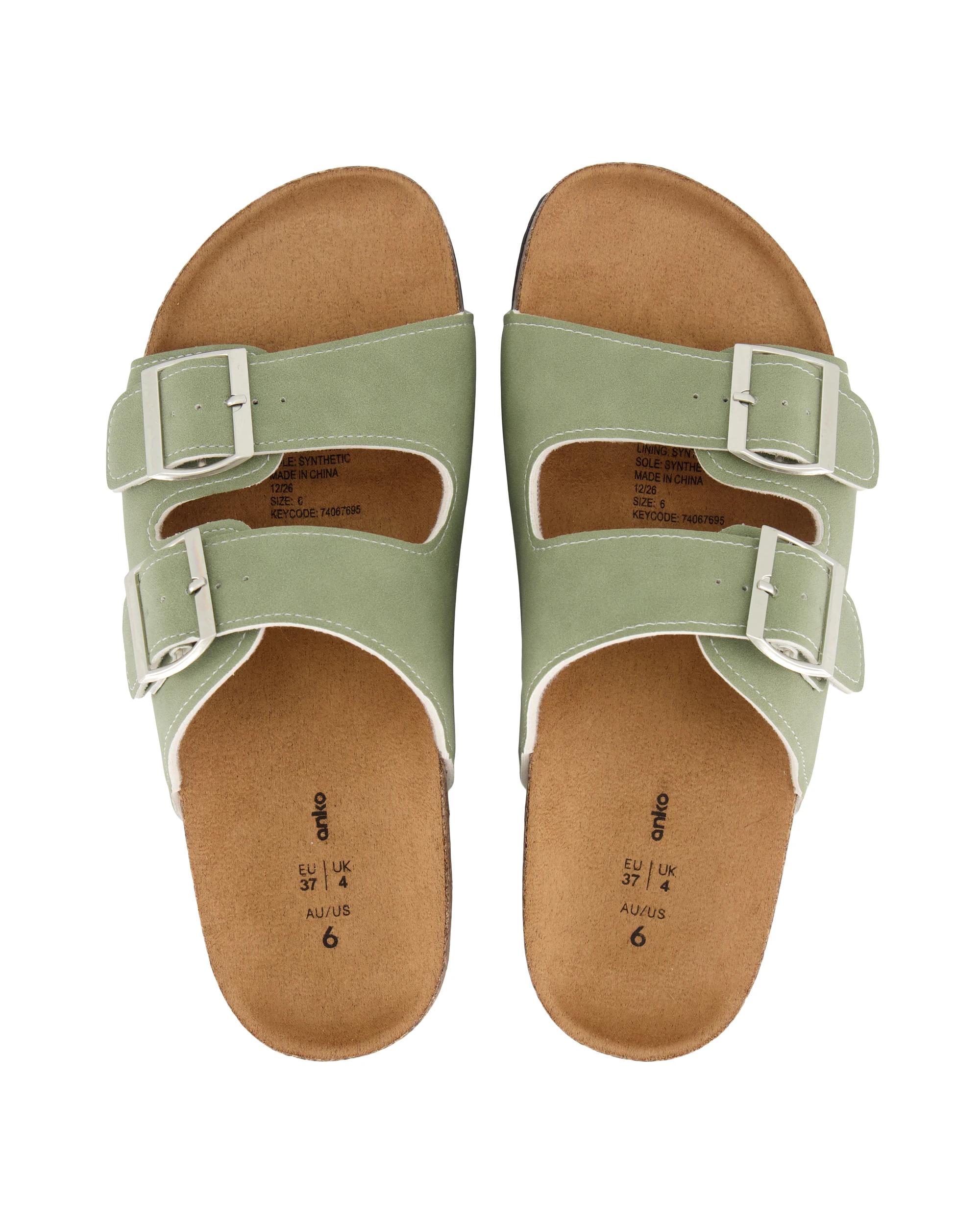 2 Two Band Buckle Footbed Slides Sage Green, 2 of 3